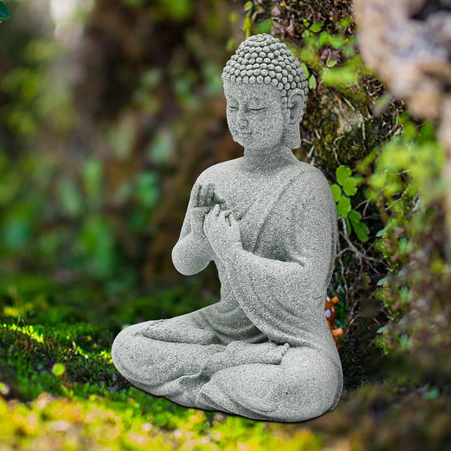 VIKKSAER 2Pcs Micro Buddha Statue Decorations for Asian Garden Underwater Landscaping Home Zen Decor, Small Meditating Sandstone Buddha Statues, Micro Landscape Ornament