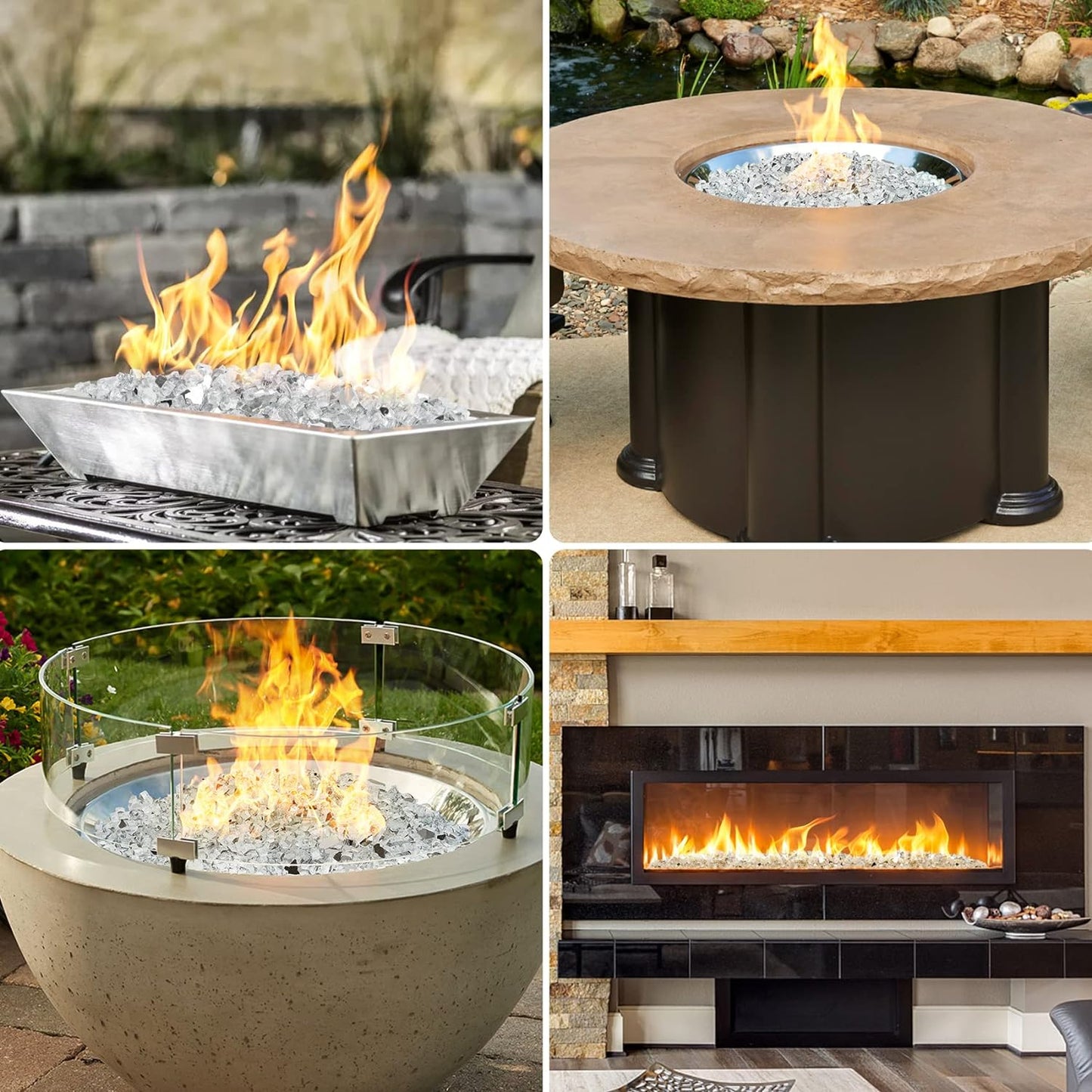 Mr. Fireglass 10 Pounds Fire Glass - 1/4 Inch High Luster Reflective Tempered Glass Rocks for Fireplace Fire Pit Table and Landscaping, Platinum