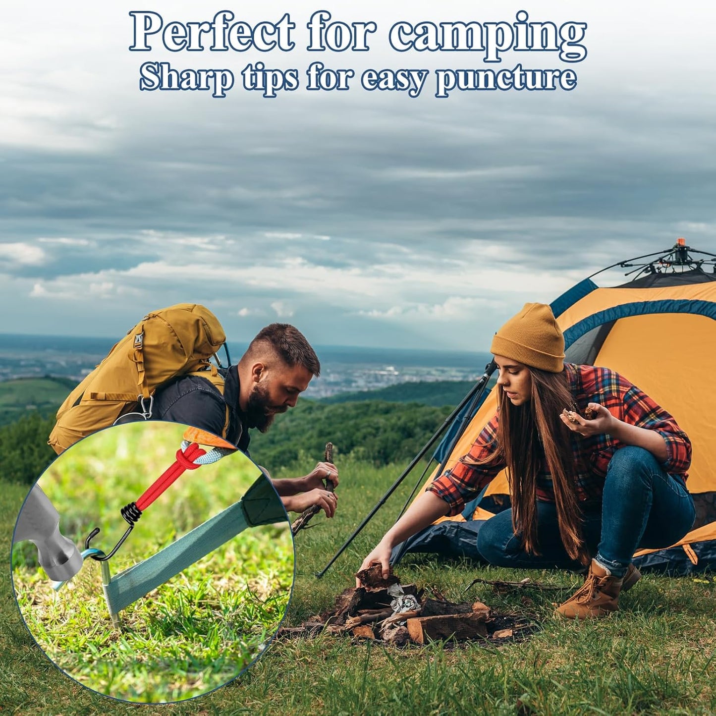 LANIAKEA 100PCS Tent Stakes Metal 8.26in Heavy Duty Ground Stake Fence Hooks Garden Edging Fence Hooks for Pitching Camping Tent Inflatables Outdoor Decorations