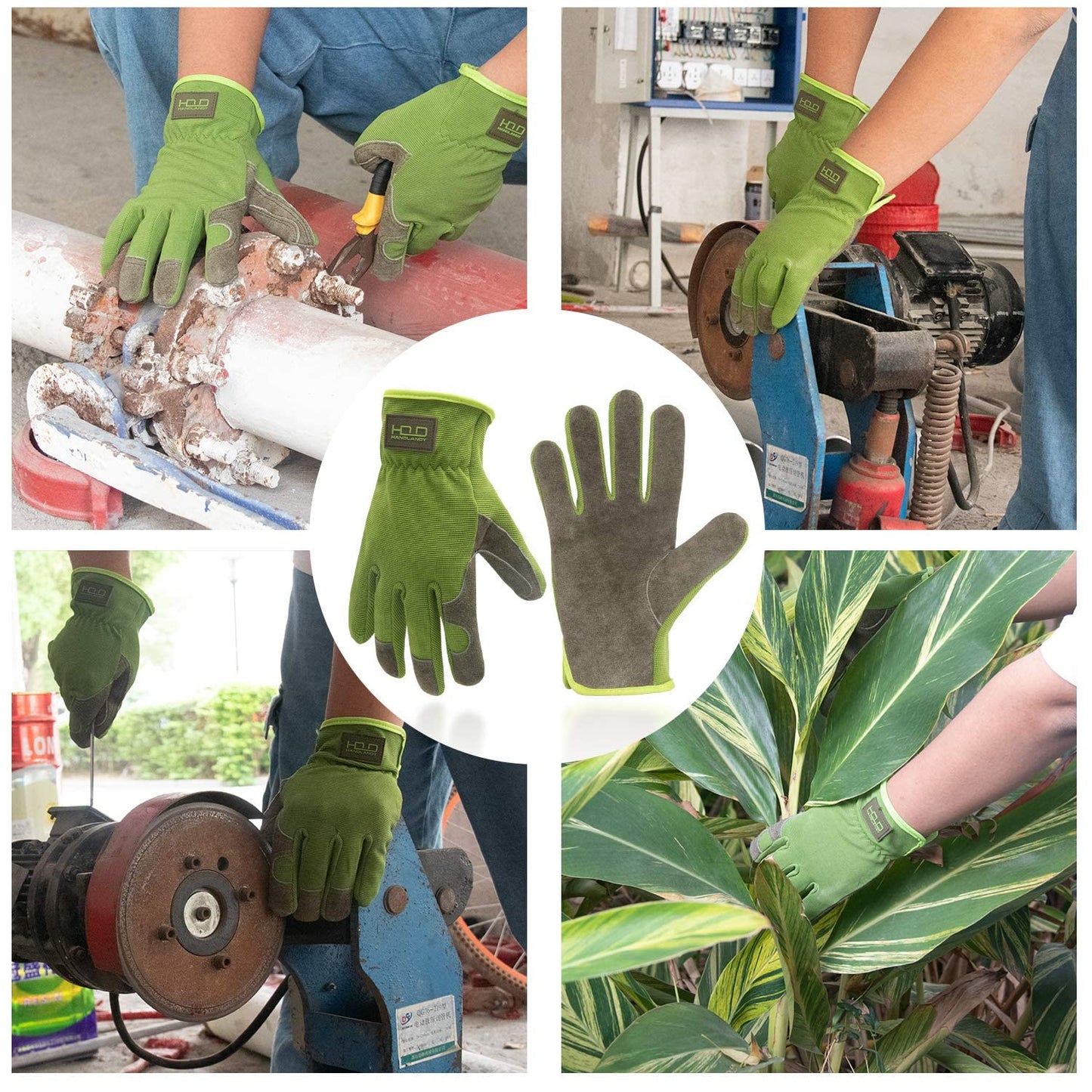 HLDD HANDLANDY 2 Pairs Leather Gardening Gloves for Men, Utility Work Gloves for Gardening, Yardwork, Construction, Mechanics, Great Garden Gifts for Men Women