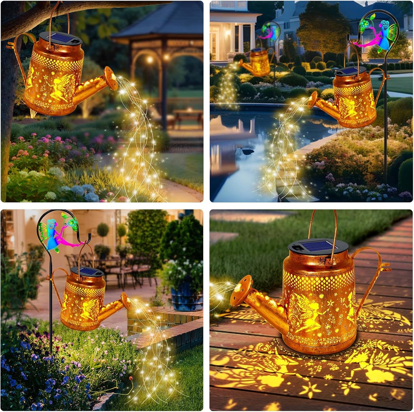 Fariy Solar Lights Outdoor Waterproof, Solar Watering Can Lights with Shepherd Hook, Metal Angel Hanging Lantern Garden Decor Yard Outside Patio Lawn, Gifts for Mom Grandma Women Birthday