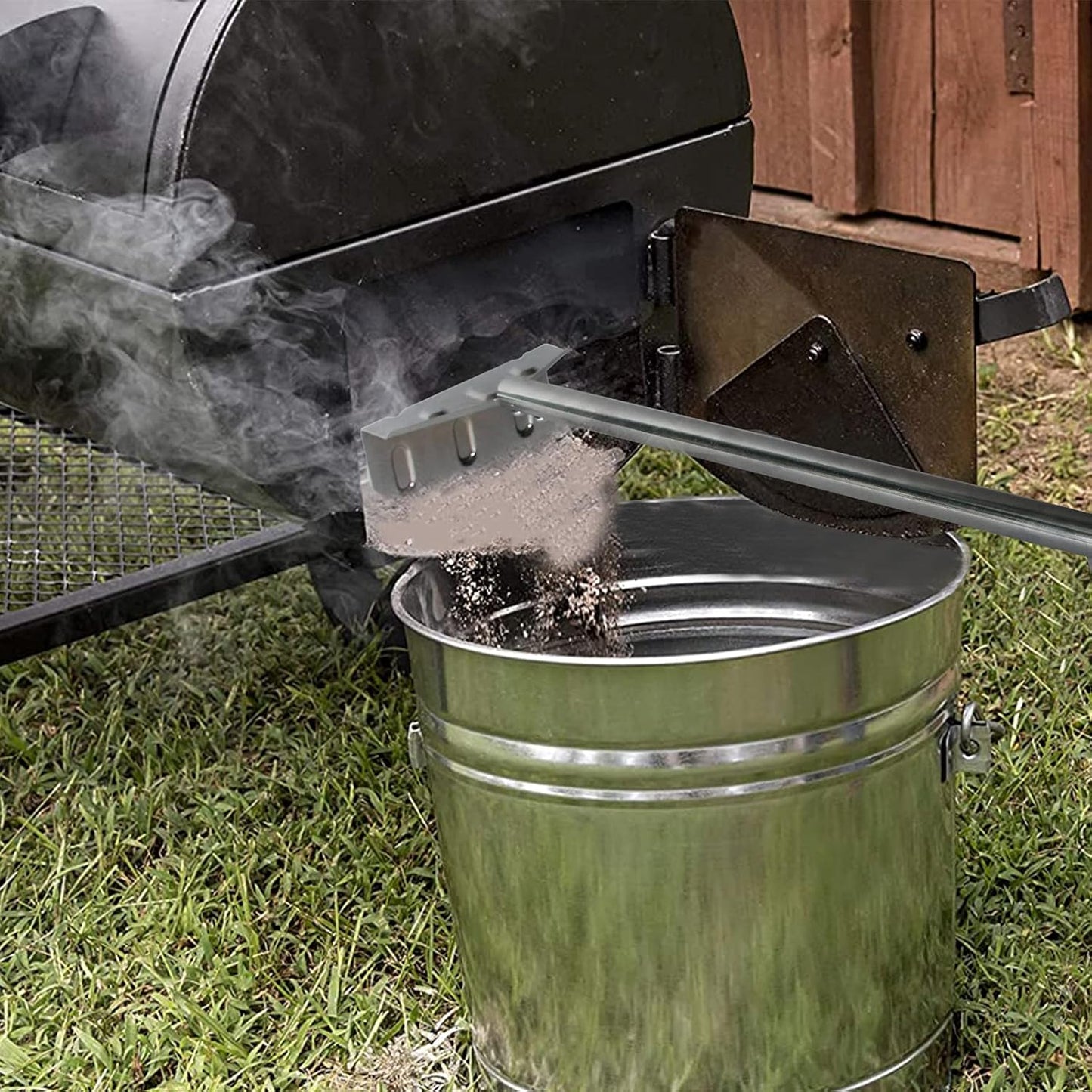 Heavy Duty Charcoal Grill Rake Ash Tool Accessories With Rubber Handle, Kettle Grill Pizza Oven Ash Rake - 32 Inch