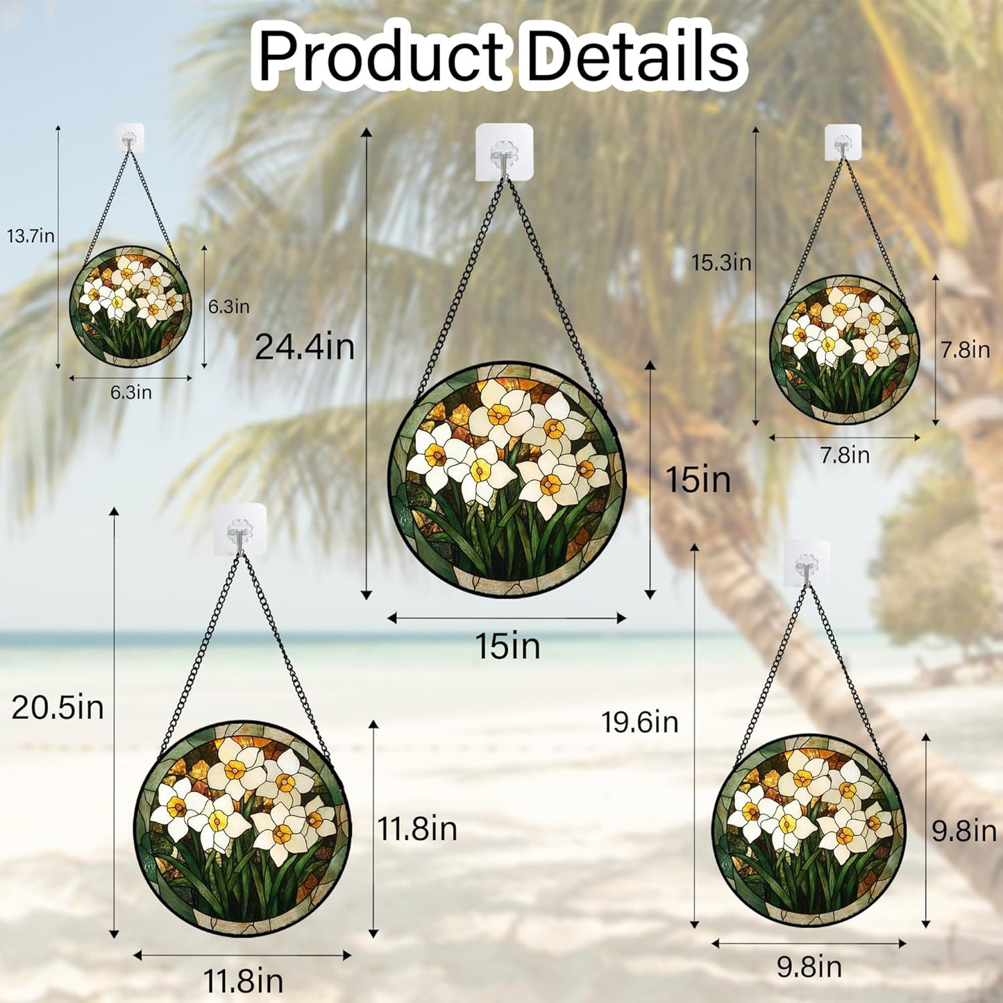 Stained Glass Window Hanging, White Lily Suncatcher for Door Garden Patio Birth Flower Green Plant Sun Catchers Decor Christmas Mother's Day Birthday Gifts for Women Mom Nana Friend 11.8 in