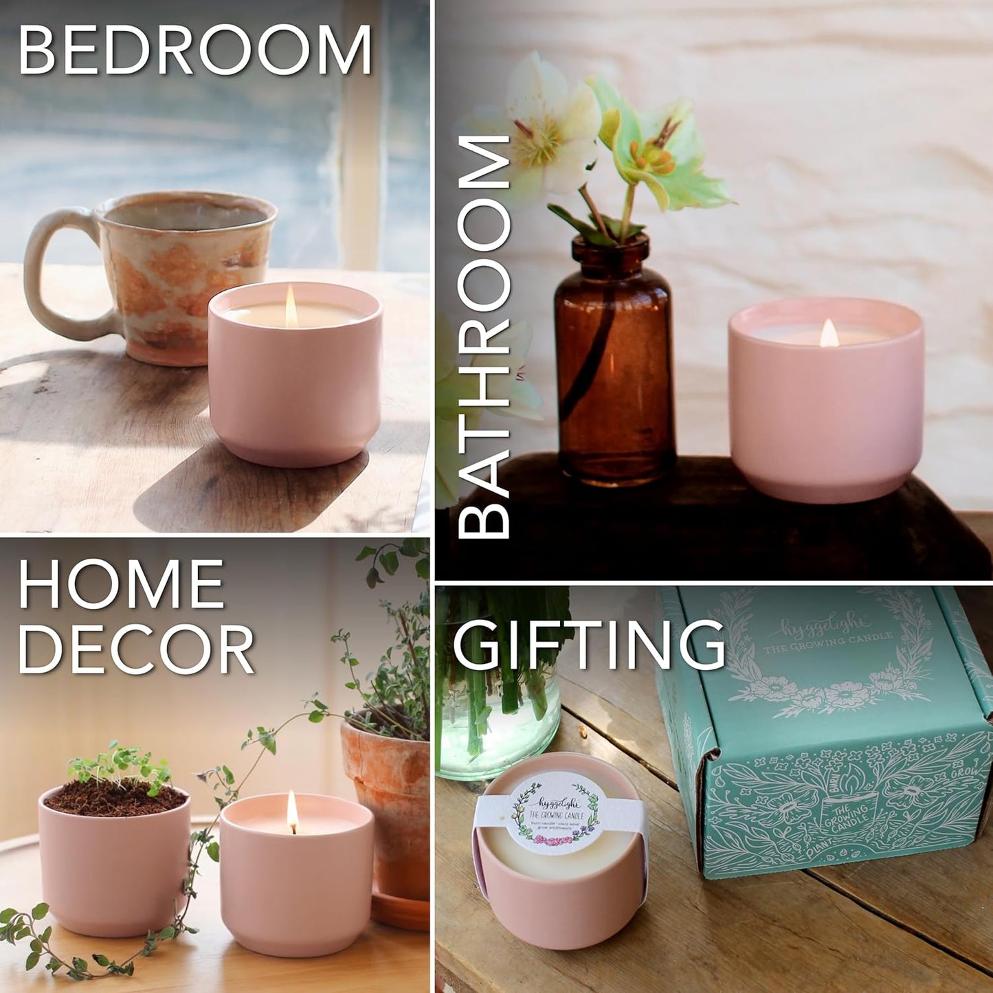 The Growing Candle, Chai Scented, 8oz Ceramic Pot, Aromatherapy Candles for Home, 100% Soy, Adelyn