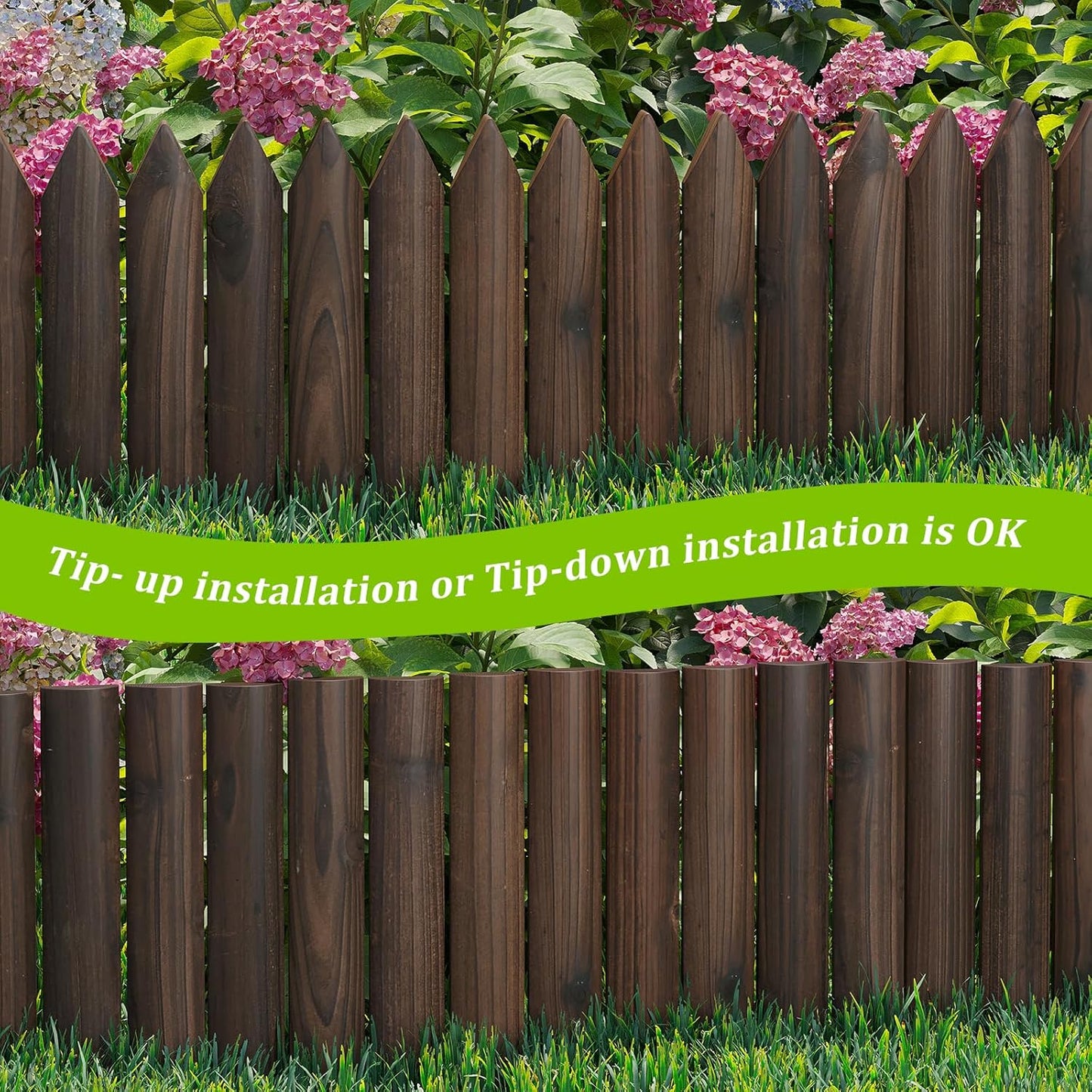 Wood Garden Edging Border Wooden Short Fence Landscape Edging Anti Corrosive Lawn Fence Border with Gloves Decorative Flower Bed Border for Yard Patio Pathway Tree Outdoor-47.2" L X 11.8" H (1PACK)