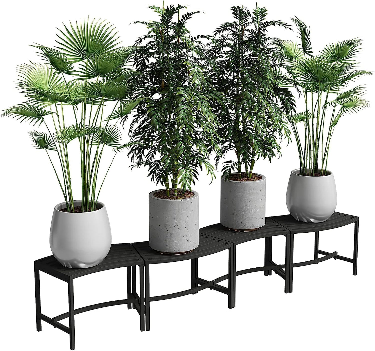 Heavy Duty Curved Fire Pit Bench Set of 4, Metal Outside Seating, Outdoor Steel Backless Benches for Garden, Patio, Porch, Backyard, Plant Stand