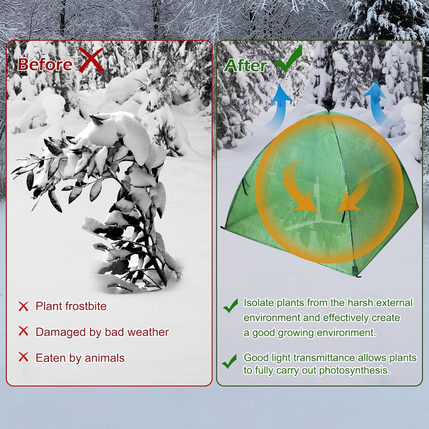 Plant Tent Outdoor Winter Shrub Cover Green Frost Tent Plant Covers Freeze Protection Tent Waterproof Plant Frost Protector, 2PCS 22x22x22Inch