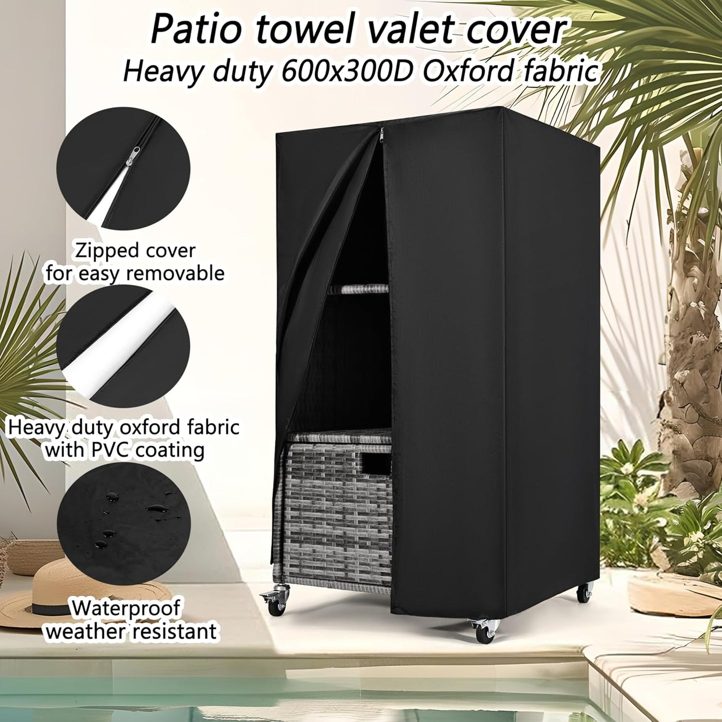 Outdoor Towel Rack for Pool Outdoor Pool Towel Storage Cabinet with Shelf & Drawer Pool Towel Holder with Rolling Wheels Hot Tub Towel Rack w/Waterproof Cover Poolside Towel Valet Caddy for Spa Grey