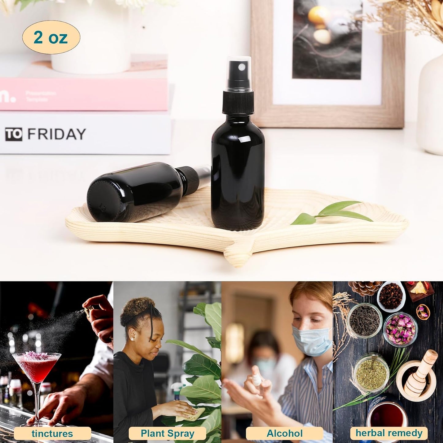 Black Glass Small Spray Bottle 2 oz 48 Packs,Fine Mist Sprayer Small Clear Bottles,Refillable Containers mini spray bottles for Cleaning Solutions and Skin Care (Black 48pcs)