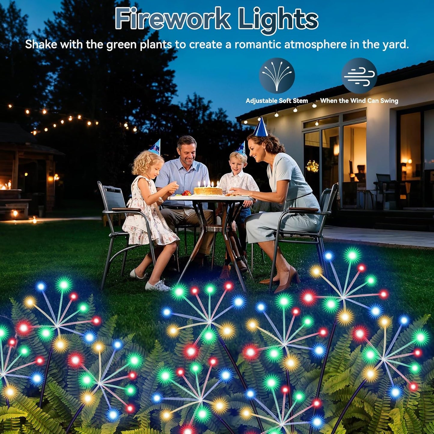 Solar Garden Lights 2 Pack Waterproof Swaying Starburst Light Solar Outdoor Lights for Yard Patio Walkway Pathway Party Wedding Decoration, Unique Gifts for Women, Multicolor