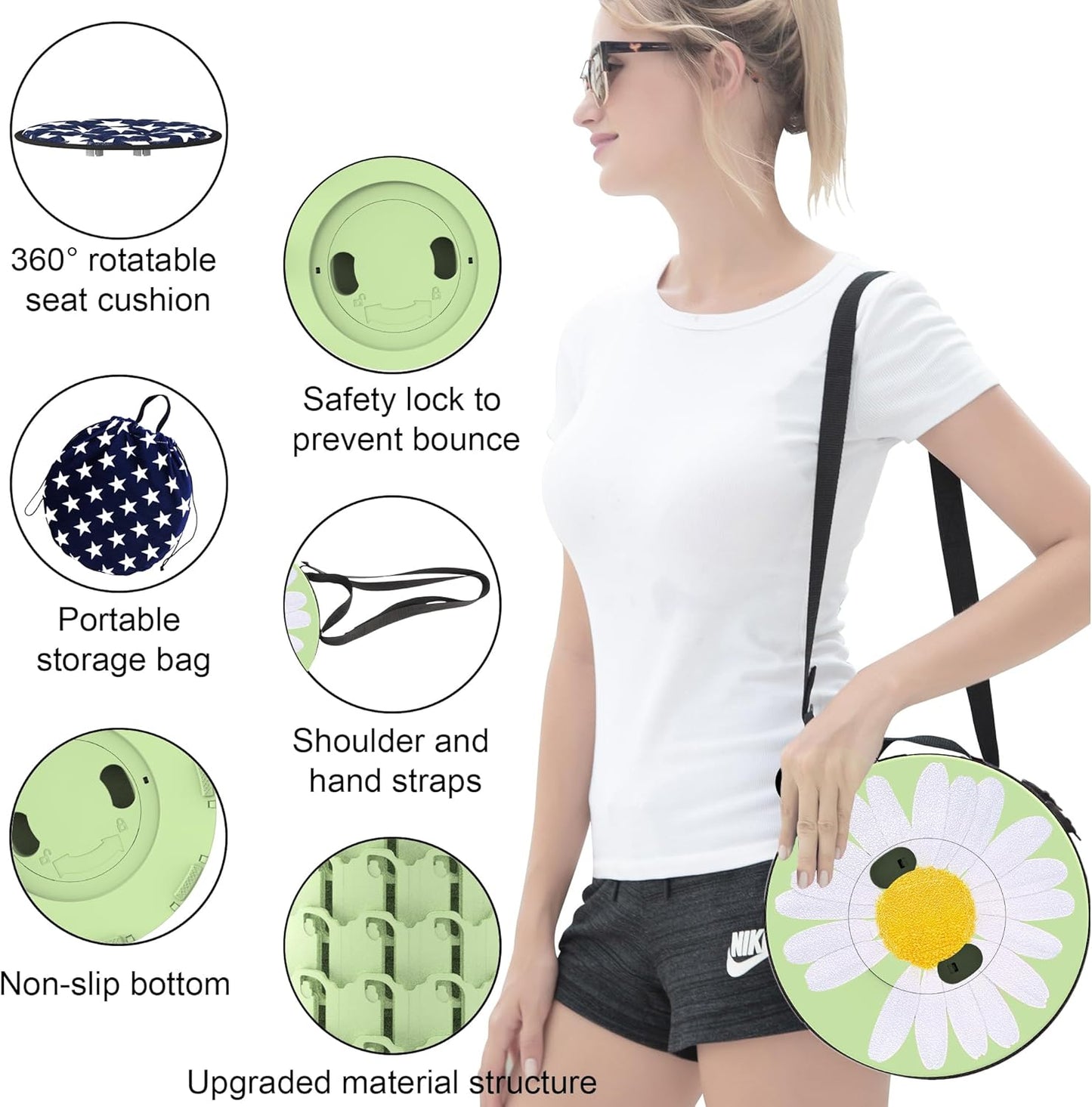 ALEVMOOM Upgraded Telescoping Collapsible Stool with Cushion, Folding Stool with Printing Portable Retractable Foldable Seat Max Load 600lbs for Adults Camping Fishing Outdoor