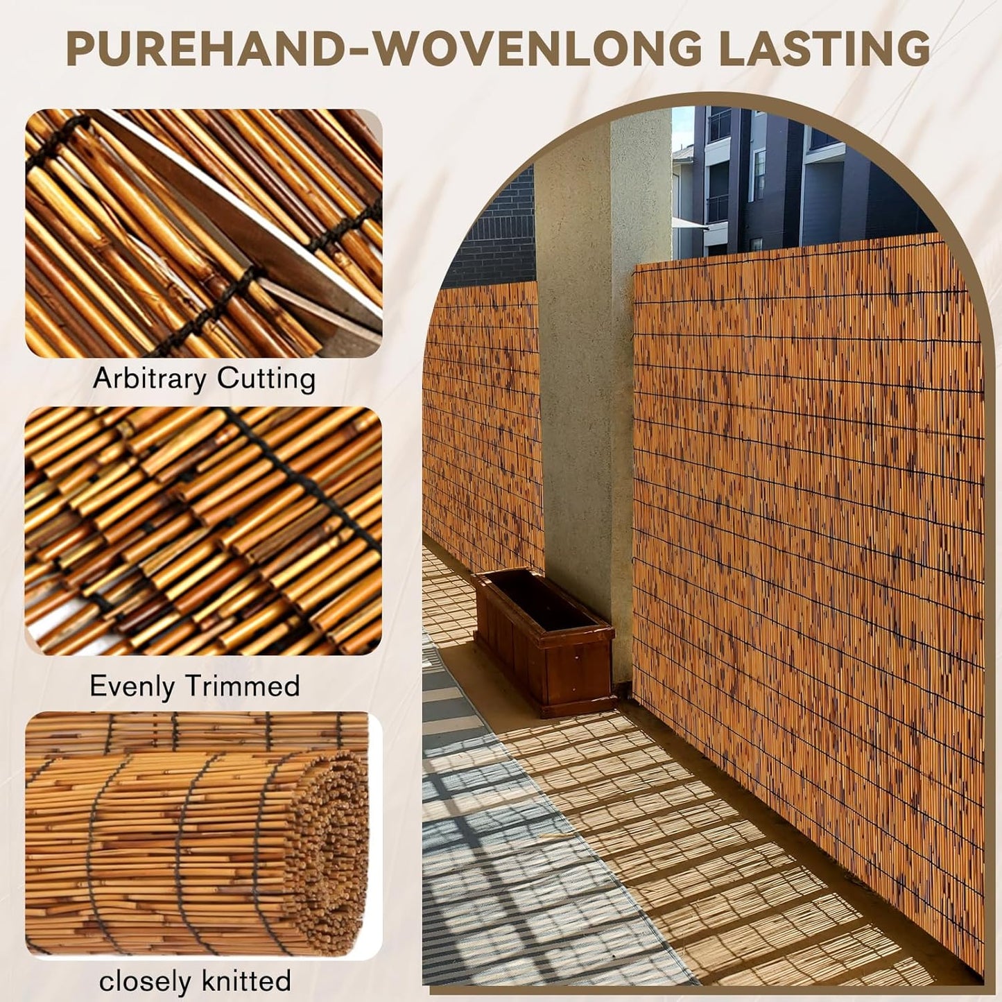 Reed Fencing Rolls, Decorative Bamboo Fencing 4ft High Roll Reed Screen, Bamboo Curtains for Balcony Patio Garden Backyard Outdoor (Light Russet)