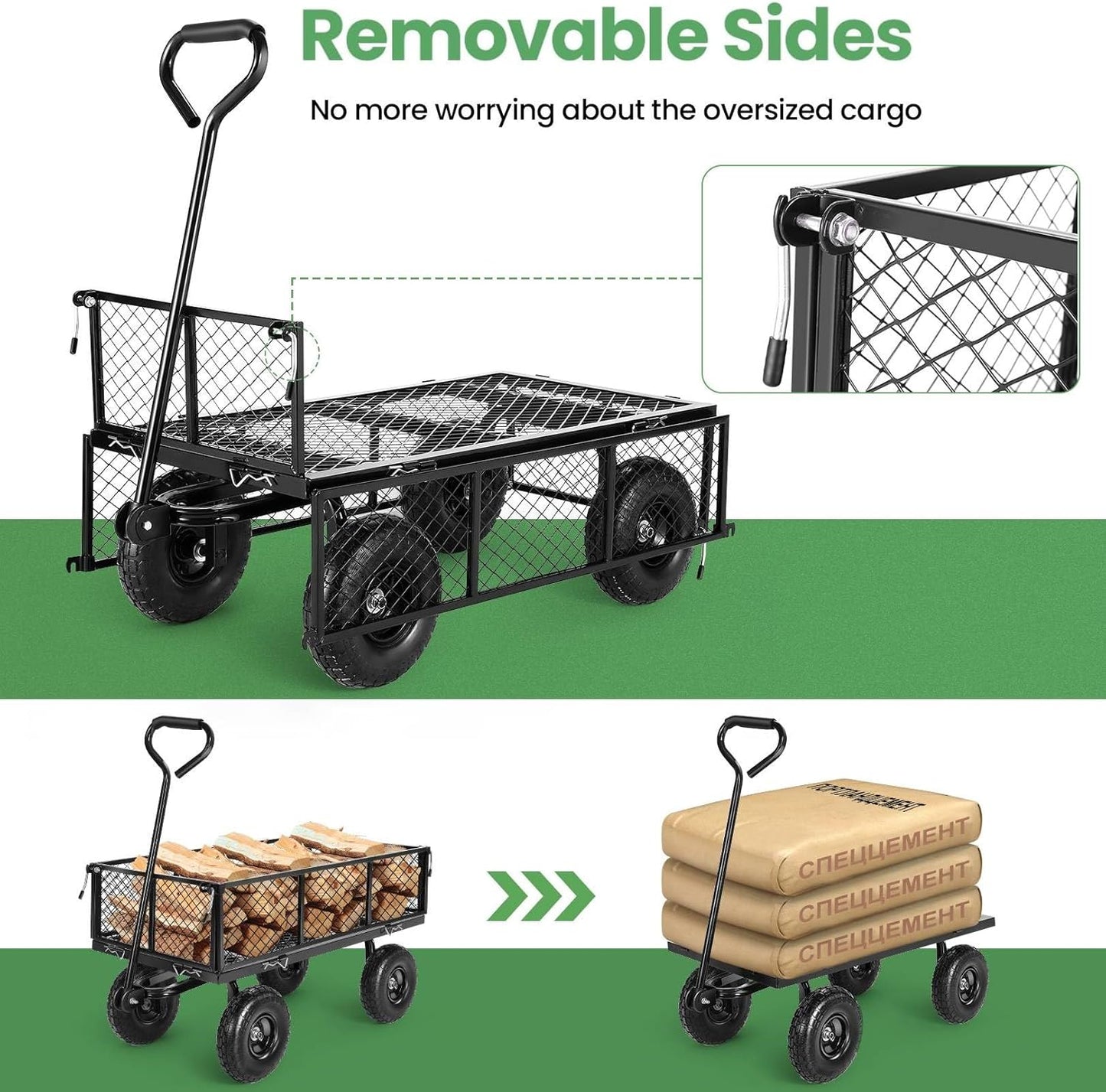 Homdox 660LB Garden Cart on Wheels, Heavy Duty Yard Wagon with 180ยฐ Rotating Handle, Mesh Foldable Garden Wagon Outdoor Utility Carts for Camping, Sports, Garden, Beach, Farm, Fishing, Black