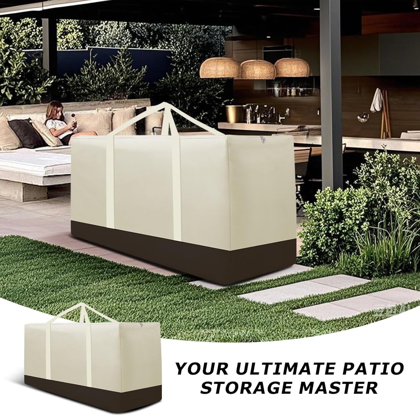 2 Pack Cushion Storage Bag Waterproof Outdoor Cushions Storage Bag 68" L x 30" W x 20" H Large Patio Furniture Cushion Storage Bags with Handle and Zipper (Beige, 2 Pack)