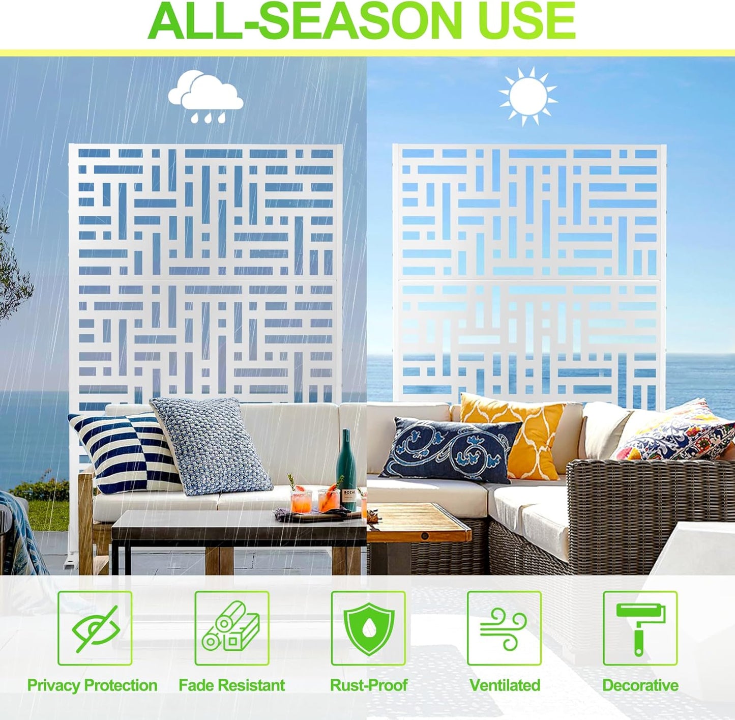 Outdoor Privacy Screen,72" H×47" W Metal Privacy Screen, Freestanding Privacy Fence Panels for Patio