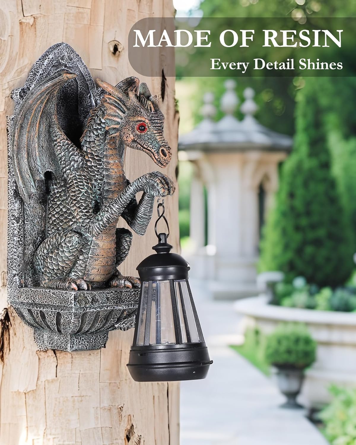 Dragon Statue Solar Lantern for Garden Décor, Dragons Figurine Night Light, 10”Outdoor Decorative Lamp, Mountable on Trees/Walls/Fences. Birthday/Housewarming Gifts for Dragon Fans (Antique Bronze)