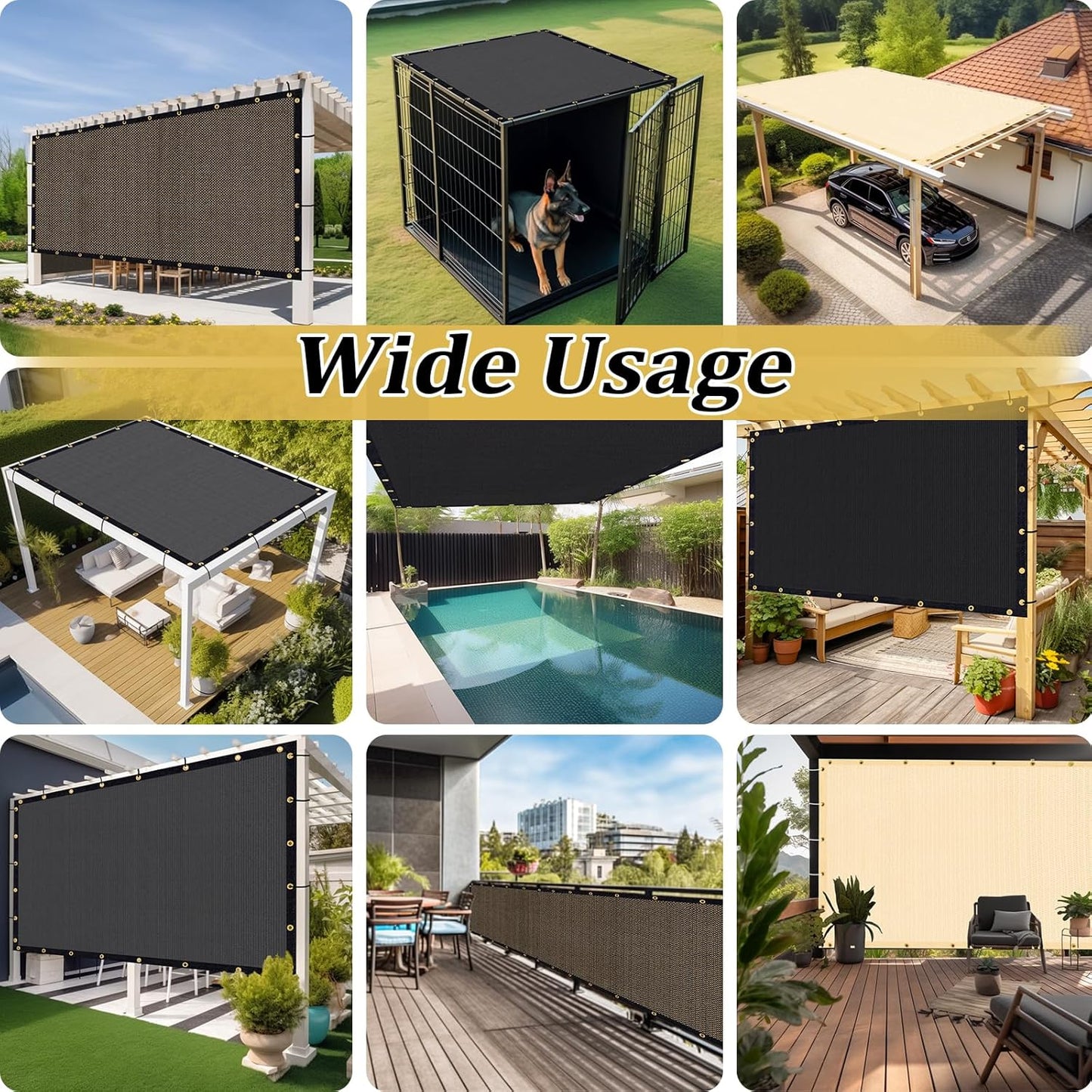 Shade&Beyond Customized Size 6' X 7' Shade Cloth with Grommets, 90% UV Protection UV Protection Mesh Tarp Sun Screens for Patio GN01, Black