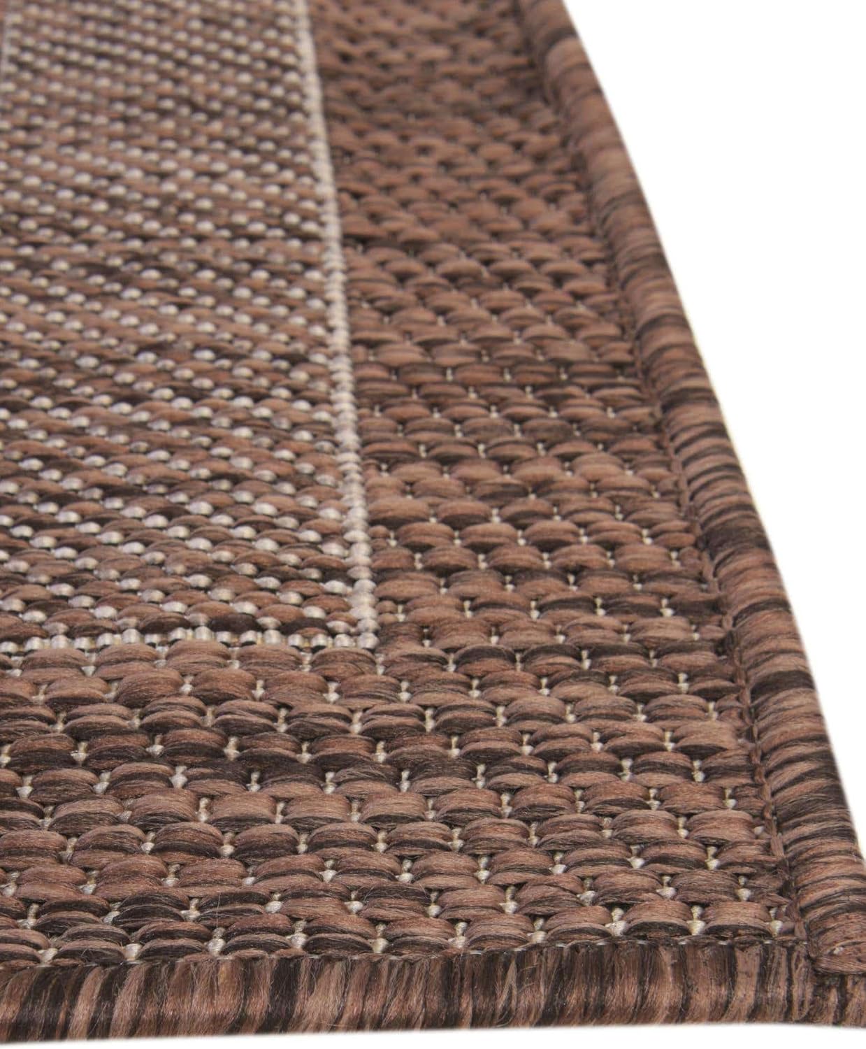 Unique Loom Outdoor Border Collection Area Rug - Soft Border (10' x 13' 1" Rectangle Brown/Ivory)