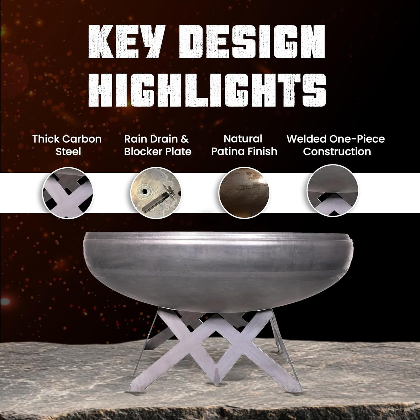 Liberty Fire Pit – Ohio Flame Wood Burning Outdoor Fire Pit - 48" Diameter with Angled Base (Made in USA)