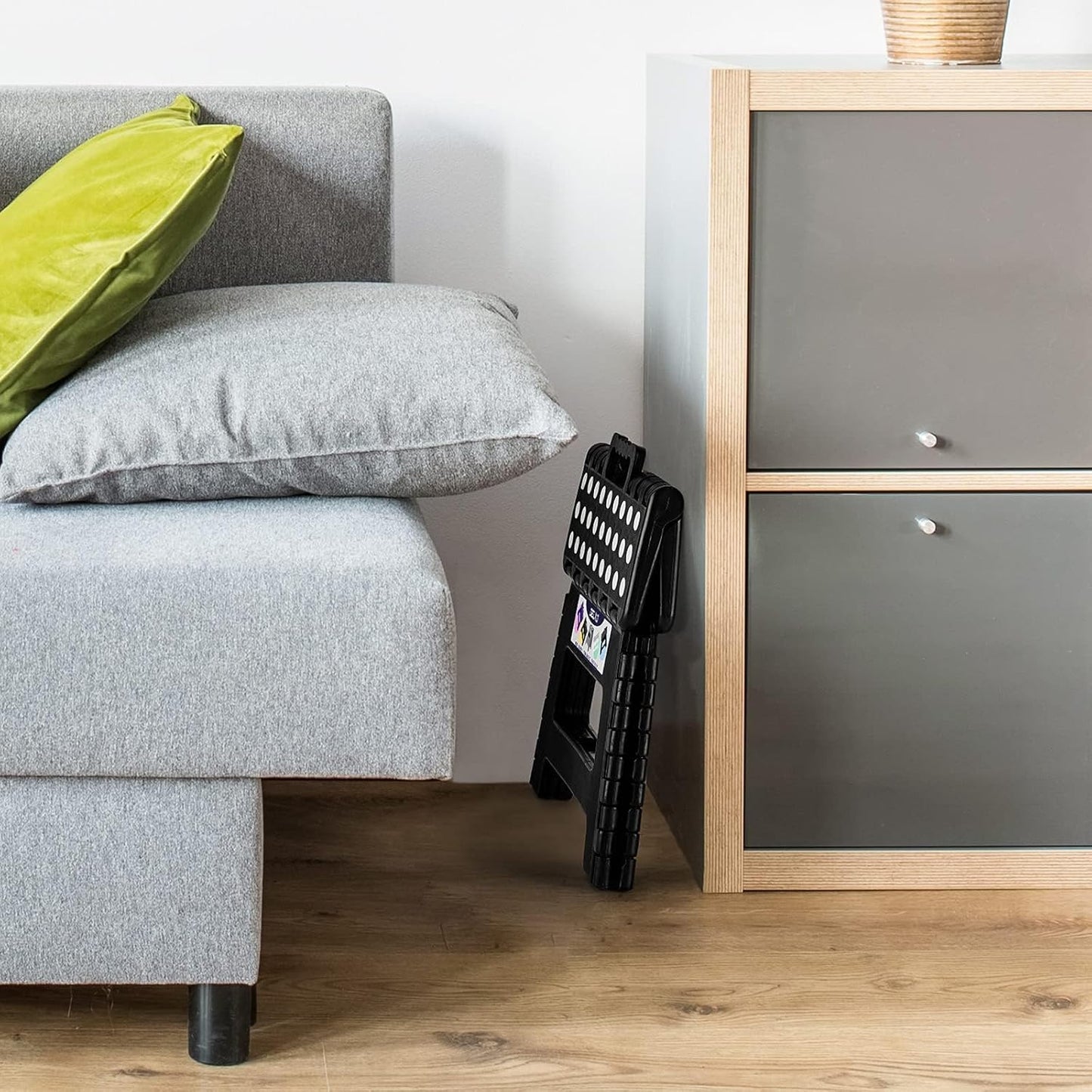 Delxo 9 Inch Folding Step Stool, Black Step Stools for Kids Foldable,Portable Collapsible Step Stool with Handle, Folding Stool for Kitchen Bathroom,Bedroom,Garden