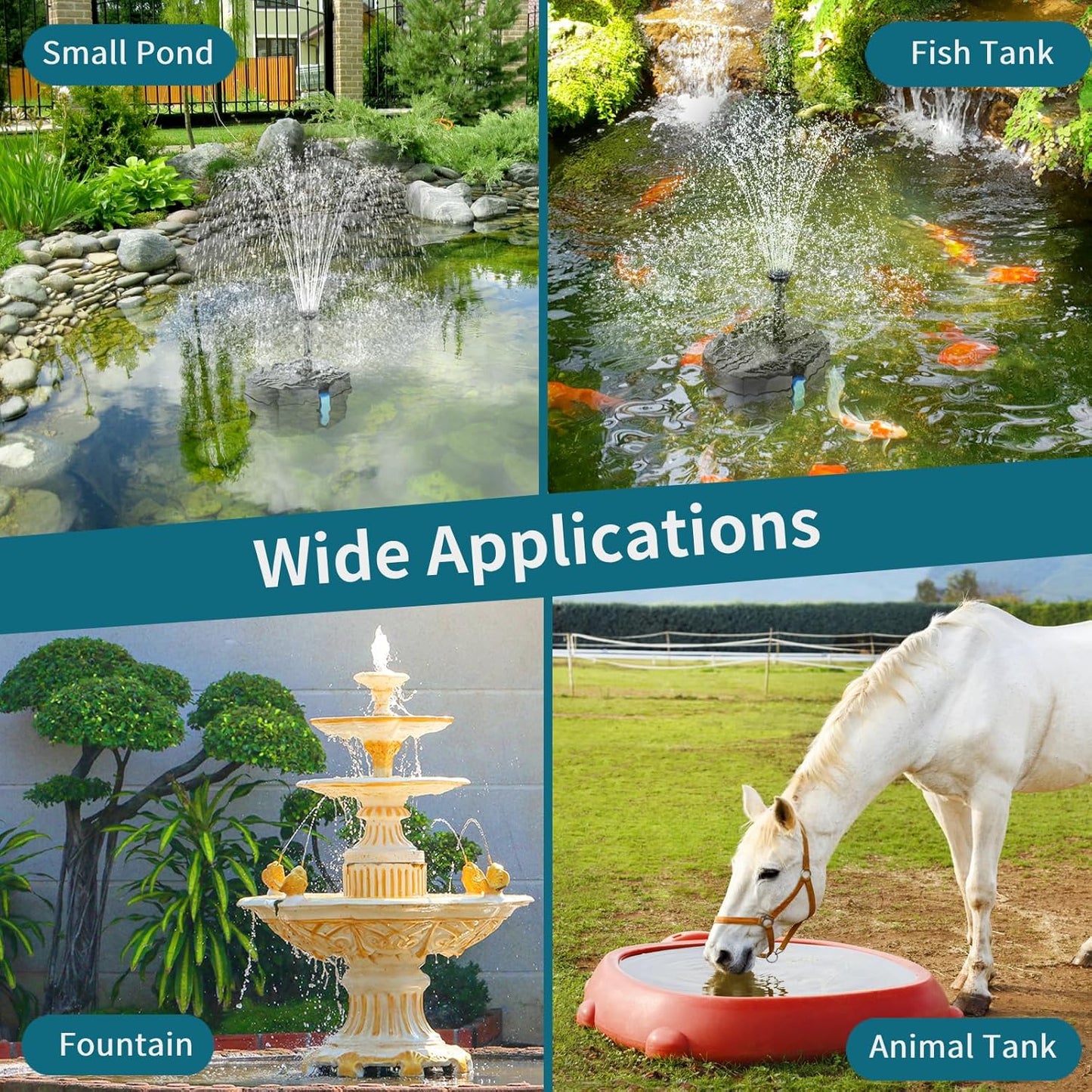 POPOSOAP Solar Pond Filter Built-in 3600mAh Battery Backup, 8W Solar Pond Filter with Water Pump, Pond Filter with Water Shortage Protection & Clear Tubing for Ponds Fish Tank Bird Bath Garden