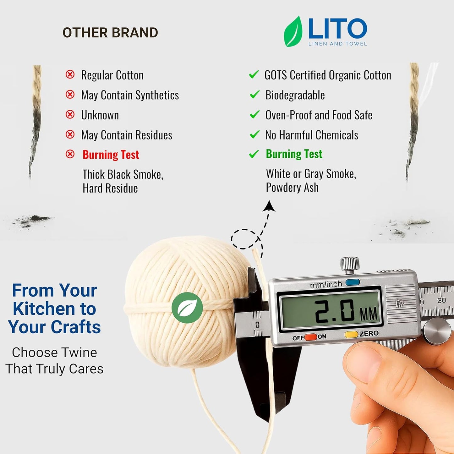 Organic Butcher’s Twine for Cooking & Trussing – 2mm Heavy-Duty Natural Cotton Kitchen Twine 1000 Feet – Food-Safe, Oven-Safe String for Meat, Turkey, Baking, & Crafts