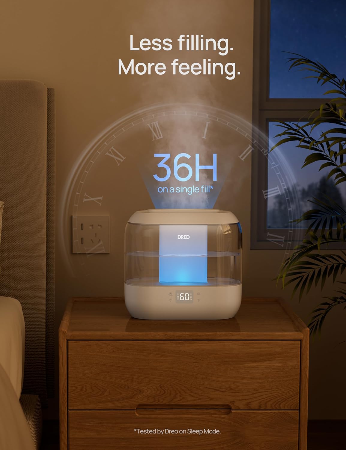 Dreo Smart Humidifier, Cool Mist Humidifiers for Bedroom, Quiet 4L Top Fill Ultrasonic Humidifiers for Home Office Plant & Baby with Nightlight, LED Display, 36H Runtime, APP/Voice Control, HM311S
