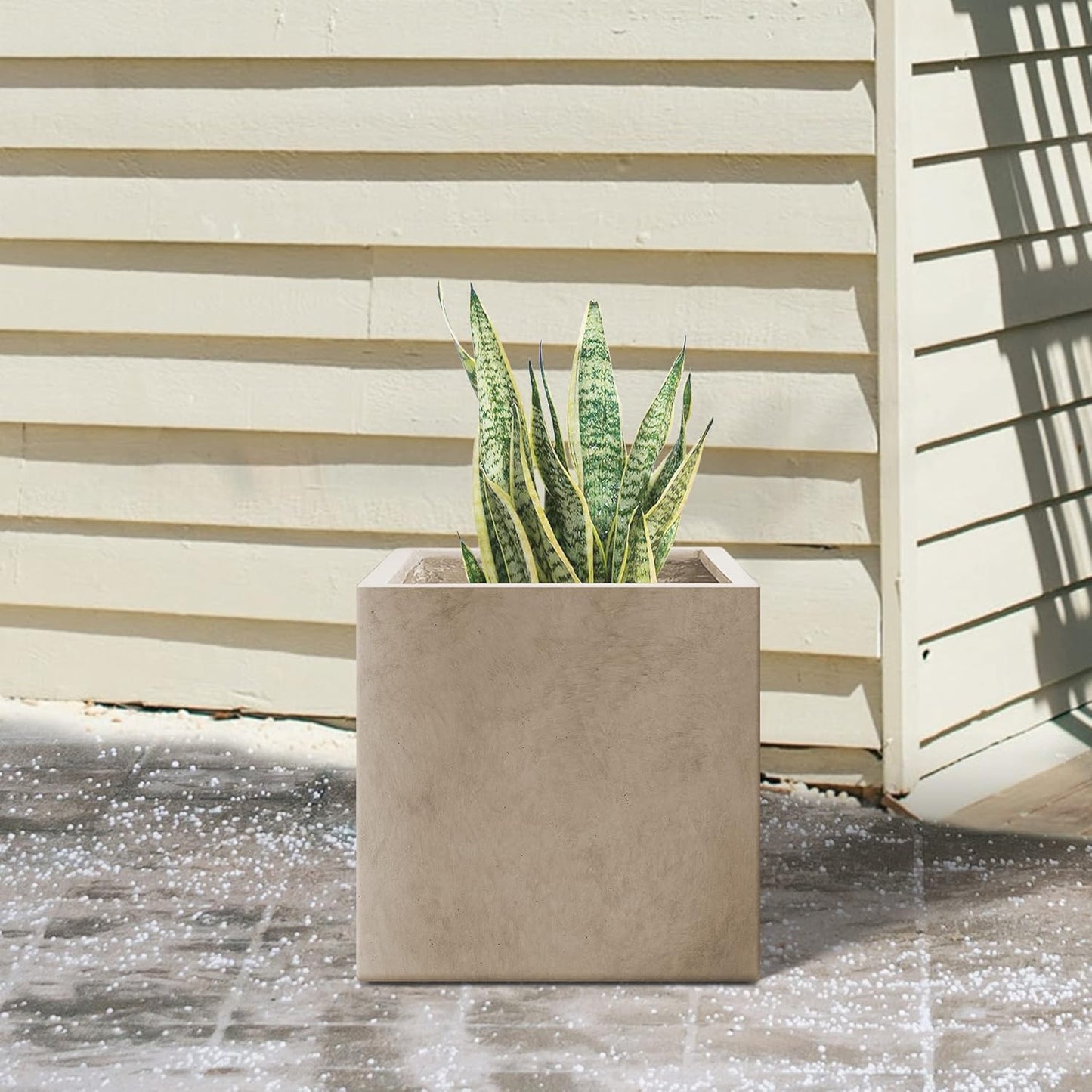 Kante 10 Inch Square Concrete Planter for Outdoor Indoor Home Patio Garden, Large Plant Pot with Drainage Hole and Rubber Plug, Weathered Concrete