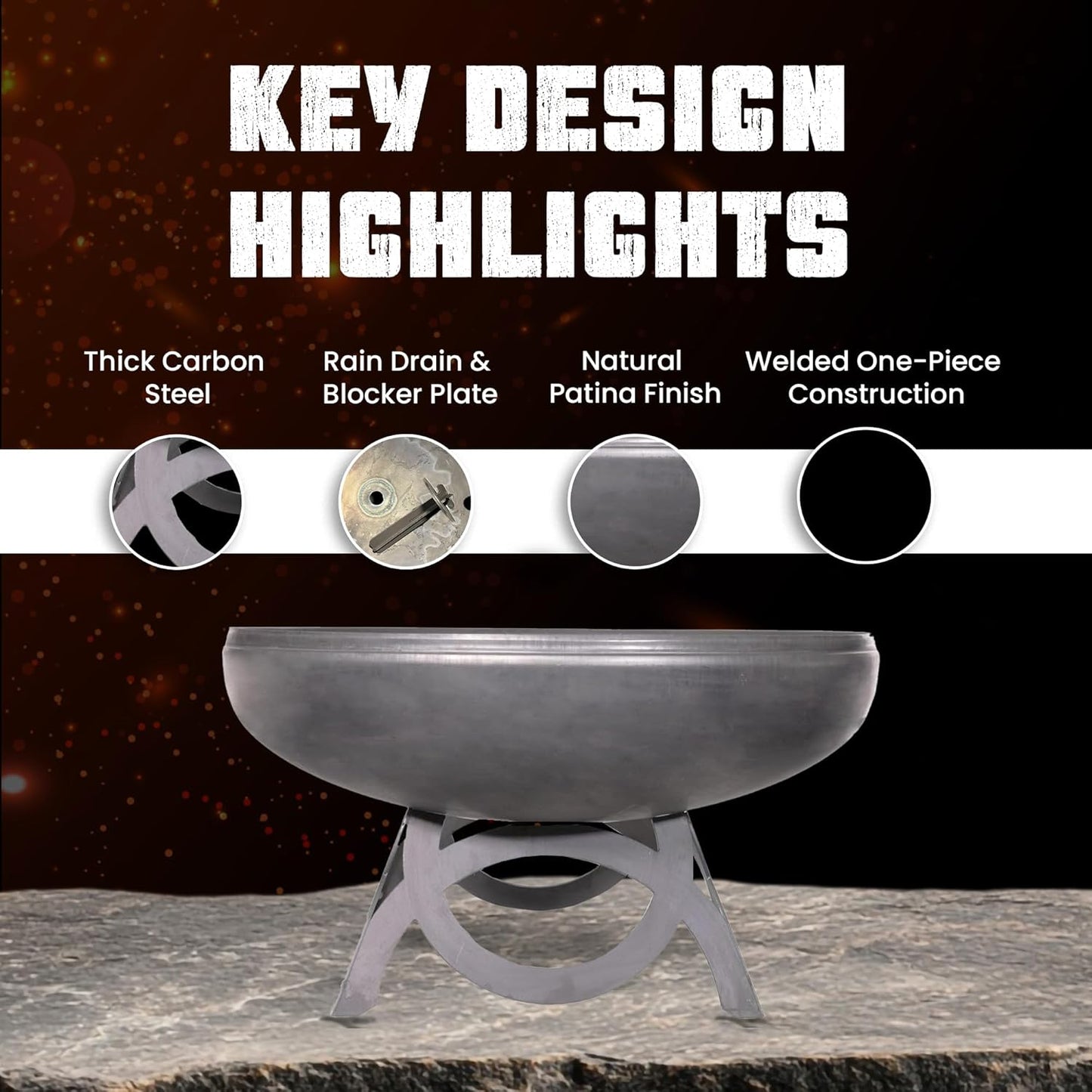 Liberty Fire Pit – Ohio Flame Wood Burning Outdoor Fire Pit - 36" Diameter with Curved Base (Made in USA)