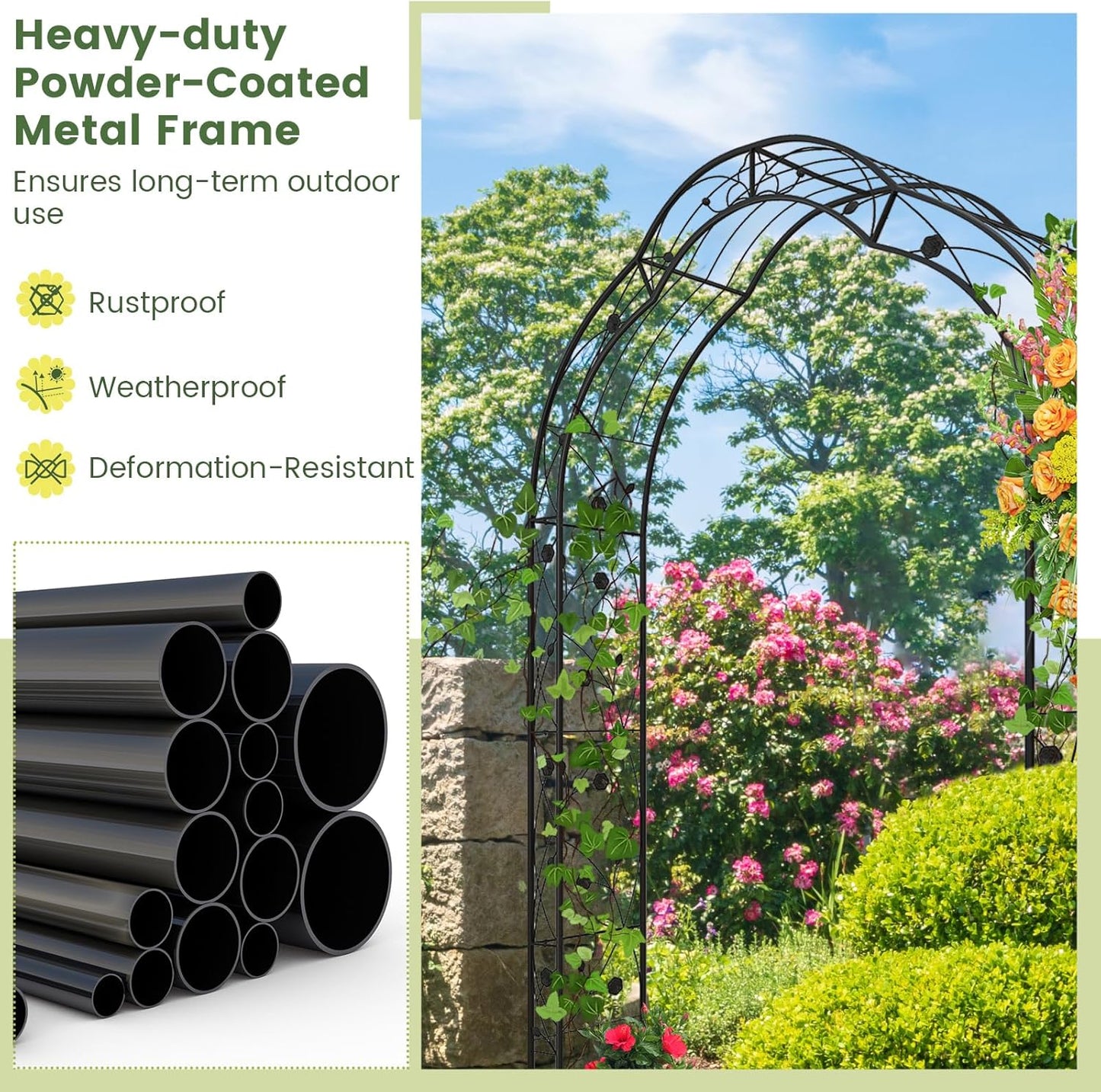 Giantex 2 Half Garden Arch Trellis, 8.2 FT Metal Garden Arbor, 6 Sizes, Easy Assembly, Archway for Climbing Plants Roses Vines, Outdoor Trellis Pergola for Wedding Bridal Party Ceremony Lawn Decor