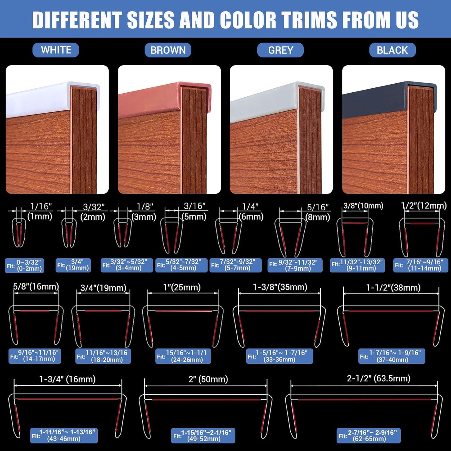 Rubber Edge Trim, Flexible Self Adhesive U Shaped Peel and Stick Edge Banding, 1-3/4"(44mm) U Channel Edge Protector, Edge Guards for Woods, Furniture, 20Ft, Grey Color