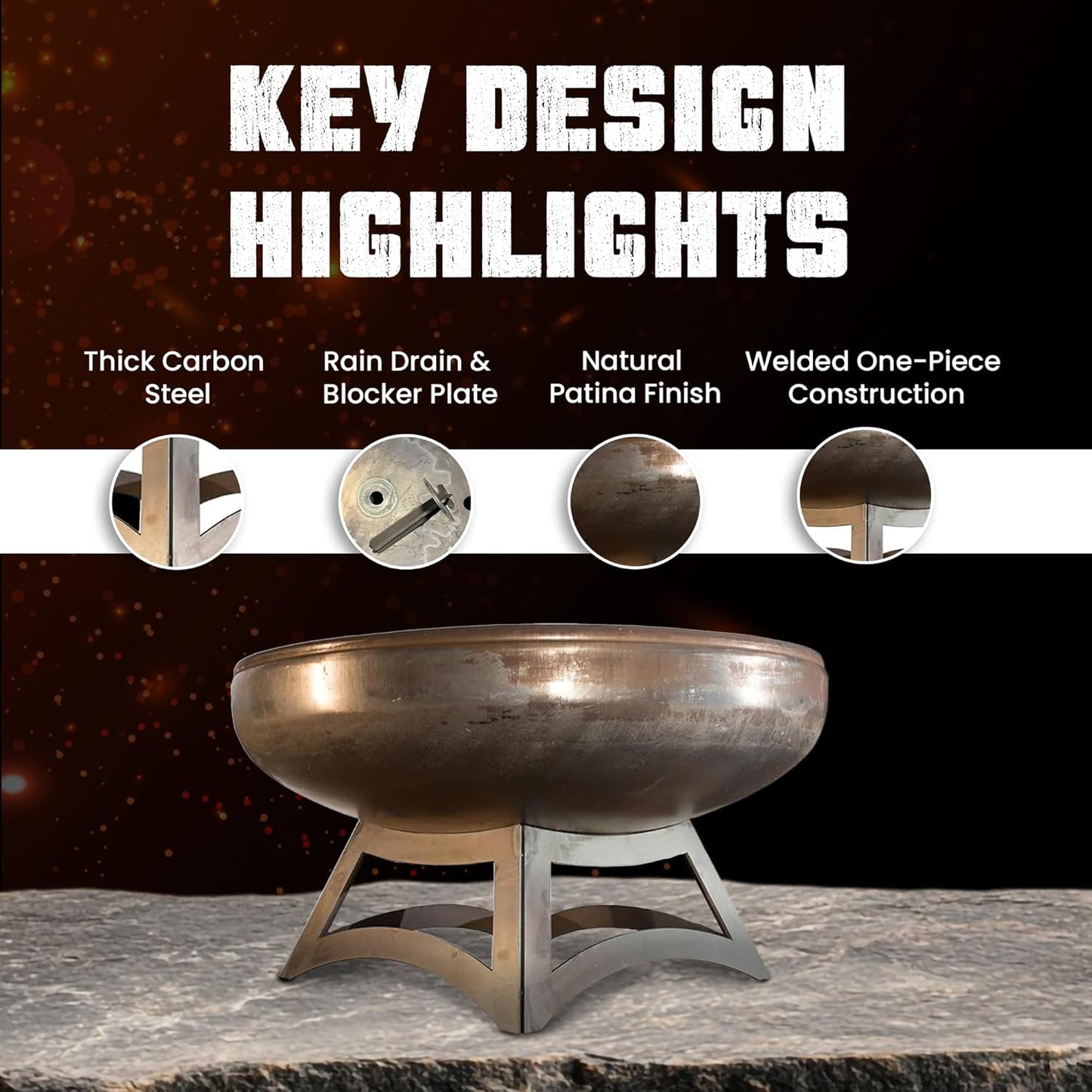 Liberty Fire Pit – Ohio Flame Wood Burning Outdoor Fire Pit - 42" Diameter with Hollow Base (Made in USA)