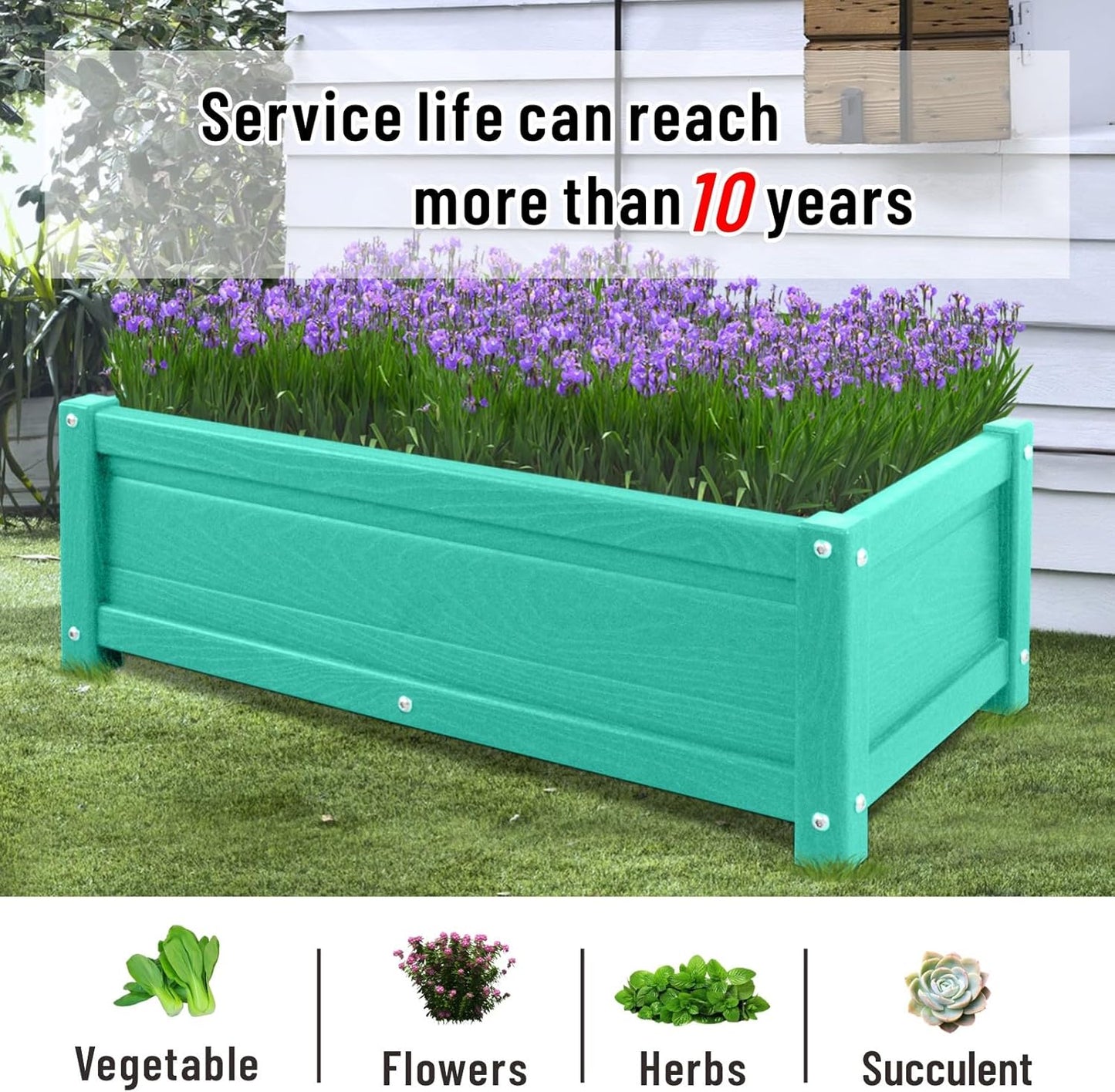 HDPE Raised Planter Box Outdoor,Rot-Resistant and Non-Cracking,Raised Beds for Gardening 29.5 * 14.4 * 9.8 in for Yard,Lawn,Outdoor Planter Boxes Rectangle with Drainage Holes Aruba Blue
