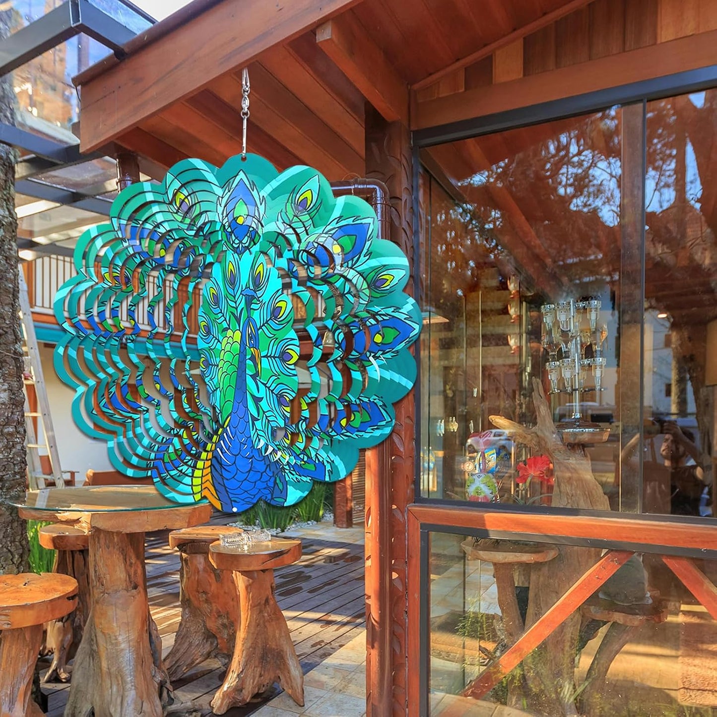 Wind Spinners Outdoor Peacock Art 12 inch 3D Stainless Steel Laser Cut Metal Art Geometric Pattern Wind Sculpture Hanging for Yard Garden Decorations Gifts Outdoor