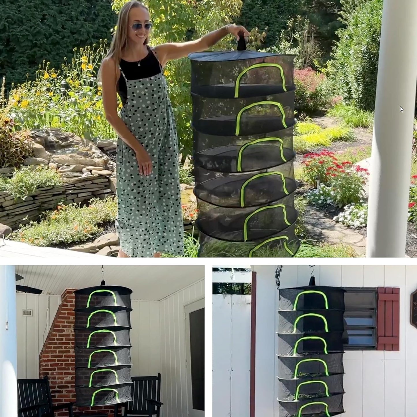 Herb Drying Rack Hanging Mesh 8 Layer 24" with Zipper, Garden Pruning Shear, Hook & Carabiner Clip for Drying Herbs, Plants, Seeds, Buds | Hydroponics & Grow Tents Herb Dryer Hanging Rack