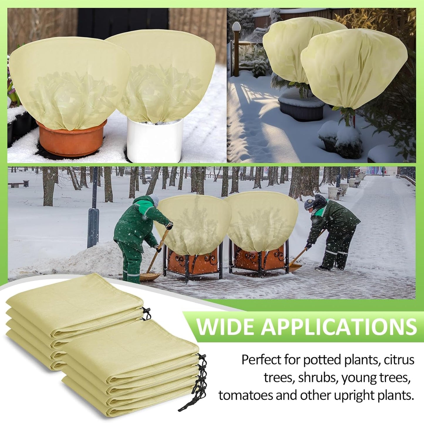 12 Pcs Winter Plant Covers Freeze Protection 39.4x23.6 Inch Horizontal Shrub Tree Rose Plant Protection Bags Frost Blanket with Drawstring for Fall Winter Outdoor Garden Planting (Beige)