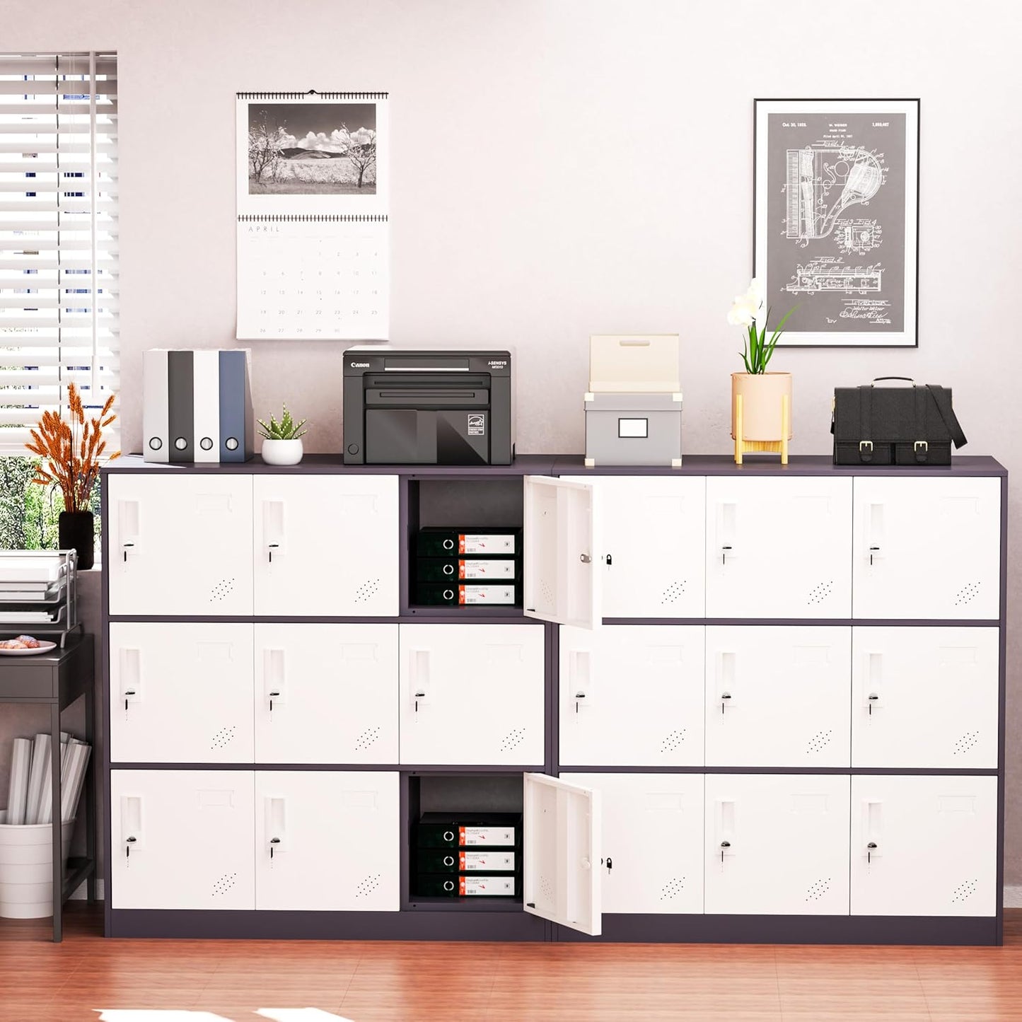 9 Doors Metal Lockers for Employees, Steel Storage Locker with Lock and Card Slot,Lockable Office Metal Storage for School Office Gym Bedroom,Garage(Gray)