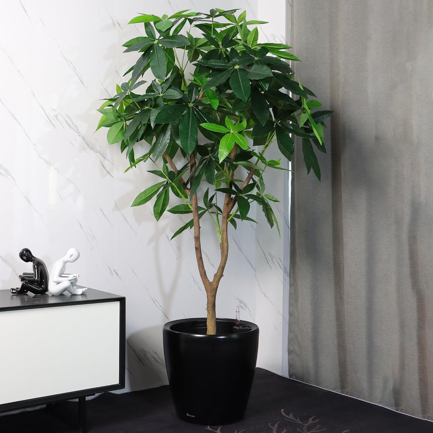 Dexceder 18x17 Self Watering Planter with Wheels Indoor Outdoor, Inner Pot Design, Thickened Large Floor Standing Flower Plant Pot with Water Level Indicator (Black Matte)