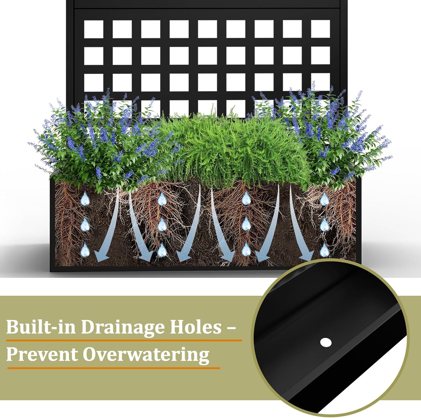 Metal Planter Box with Trellis, Heavy-Duty Raised Garden Bed for Climbing Plants, Drainage Hole, Outdoor Planter Box with Privacy Screen,35''L×16''W×71''H