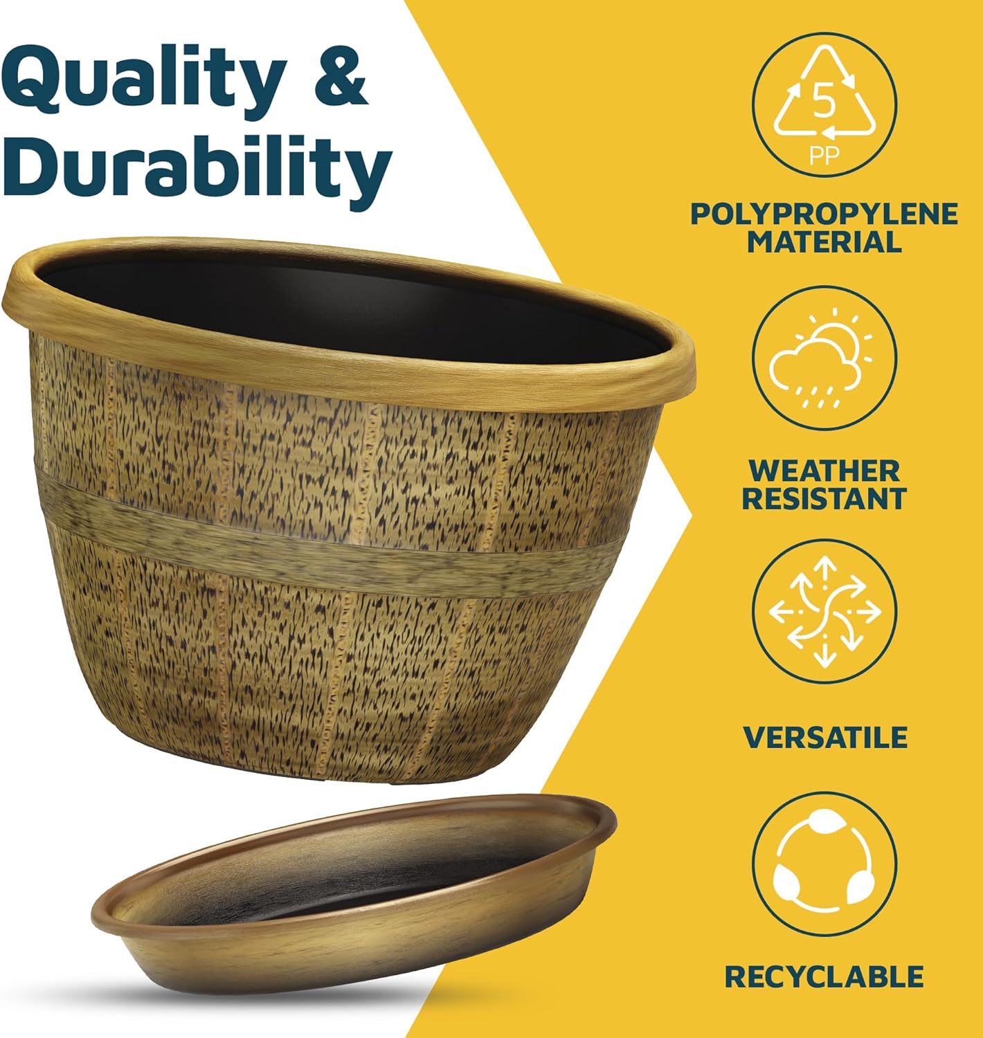 10-Inch Whiskey Barrel Planters Outdoor Pack of 20 - Durable Plastic Plant Pots for Indoor & Outdoor Use with Drainage & Saucer, Lightweight Rustic Barrel Planters for Flowers, Herbs & Small Plants