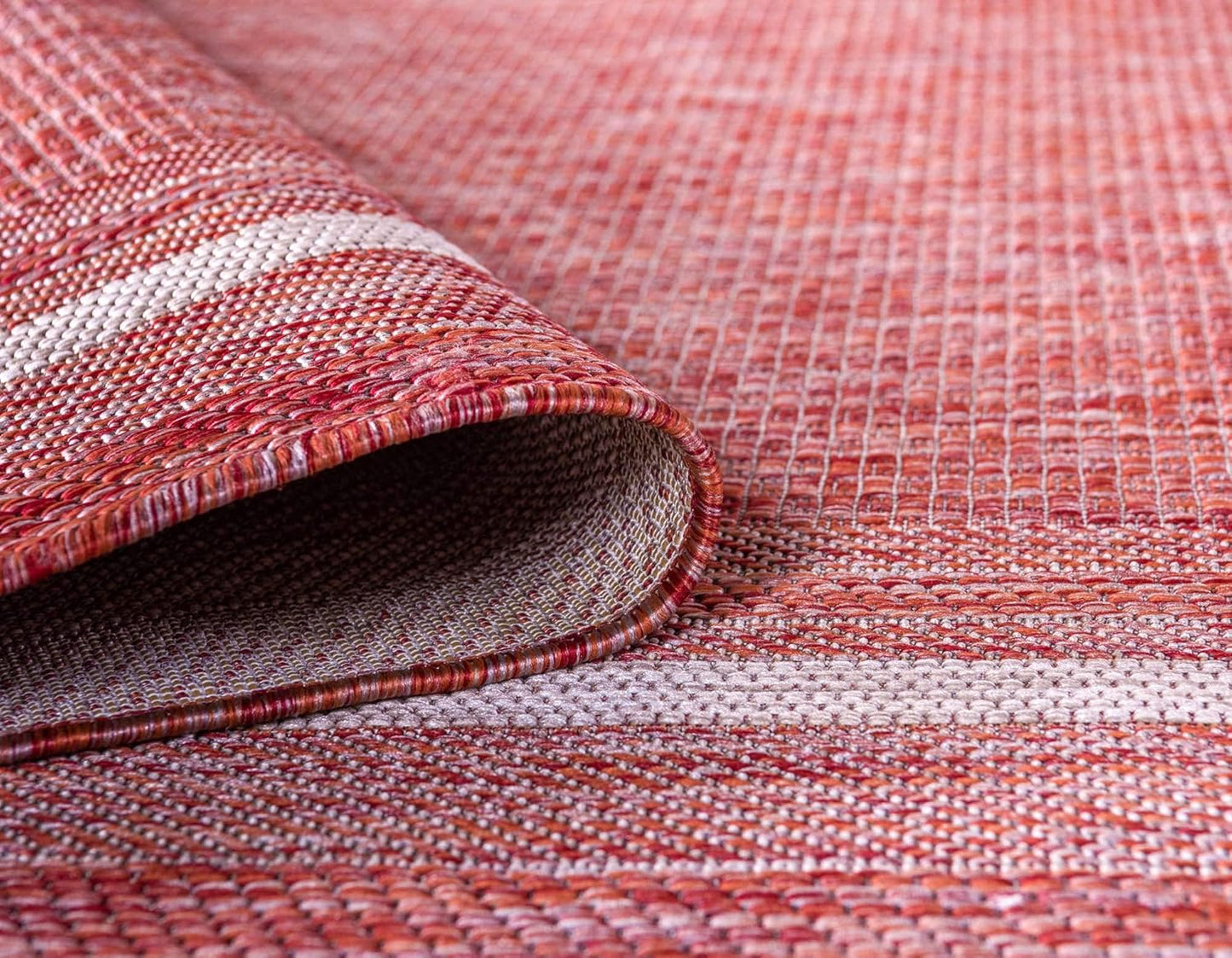 Unique Loom Outdoor Border Collection Area Rug - Soft Border (9'x 12' Rectangle, Rust Red/ Ivory)