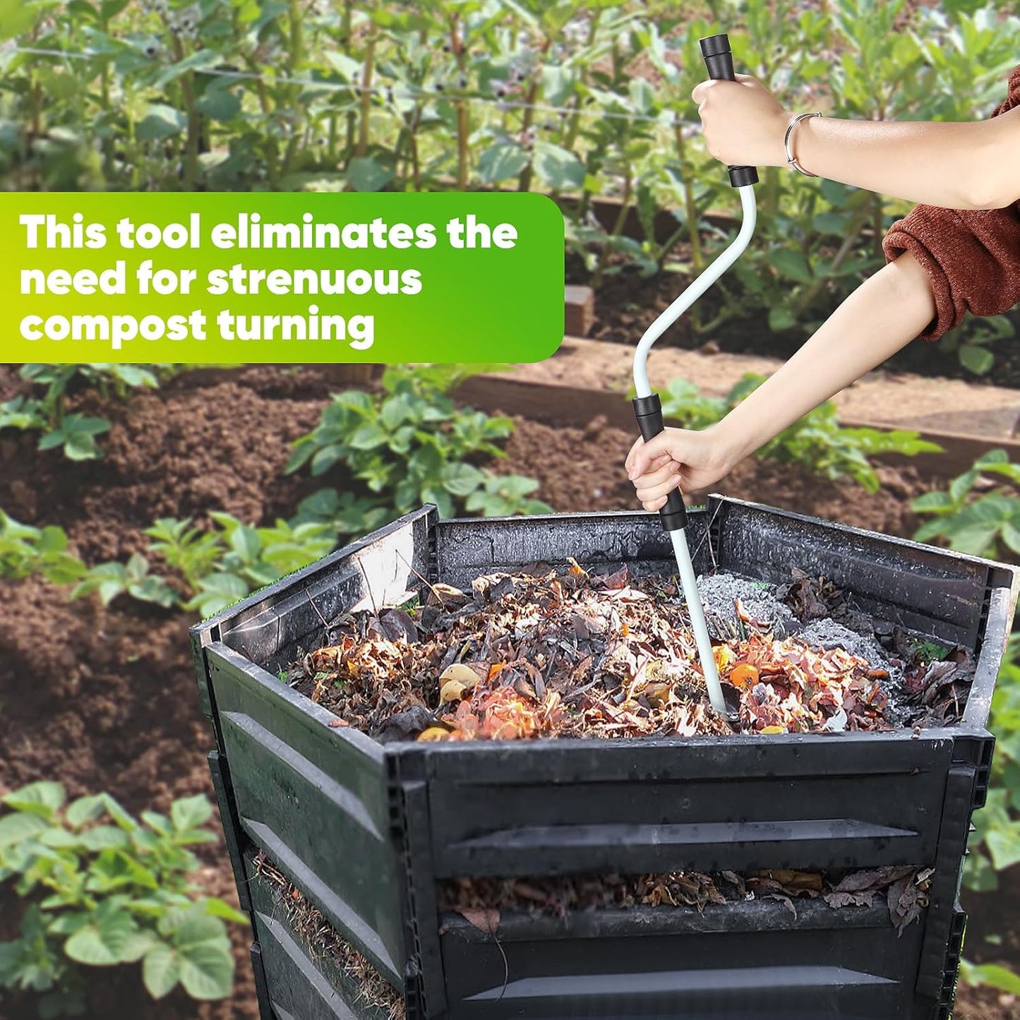 Composting Accessories – Aerator, Turner & Mixing Tool for Outdoor Compost Tumblers/Bins/Bags
