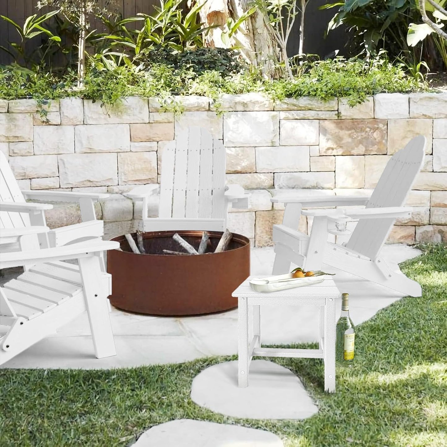 Adirondack Square Side Table,one-Tier Outdoor end Table, Patio Side Table for Pool,Porch,Backyard,Relaxing Companion (White)