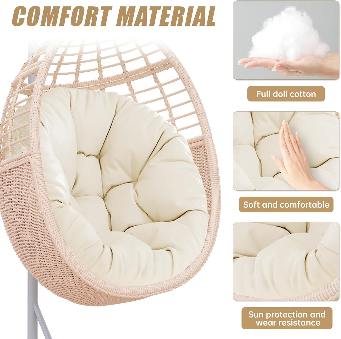 TWT Egg Swing Chair with Stand Rattan Wicker Hanging Egg Chair for Indoor Outdoor Bedroom Backyard Hammock Egg Chair with Metal Frame and UV Resistant Cushion 330lbs Capacity-Pink