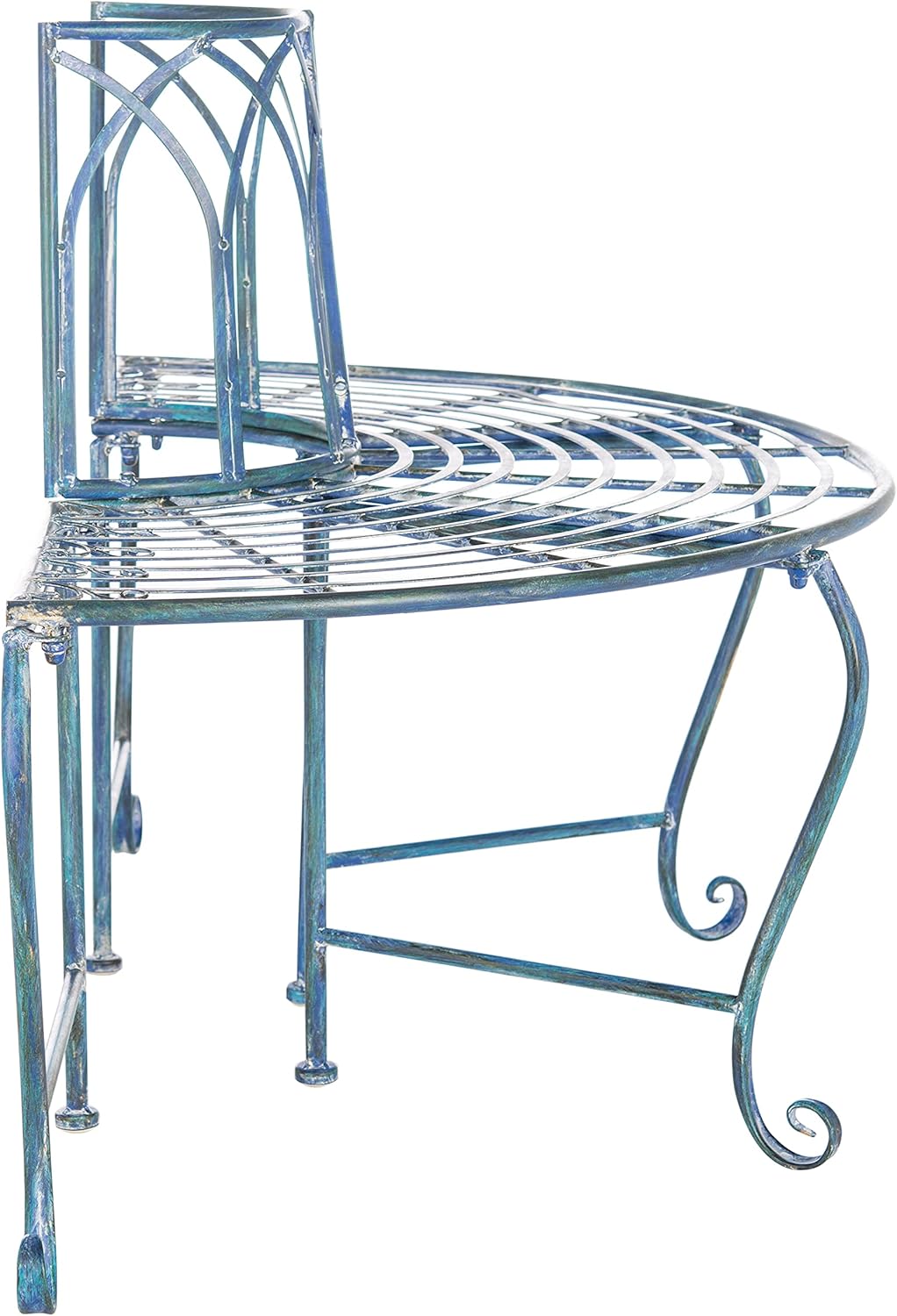 SAFAVIEH PAT5018C Outdoor Collection Abia Antique Blue Wrought Iron 50-inch Tree Bench