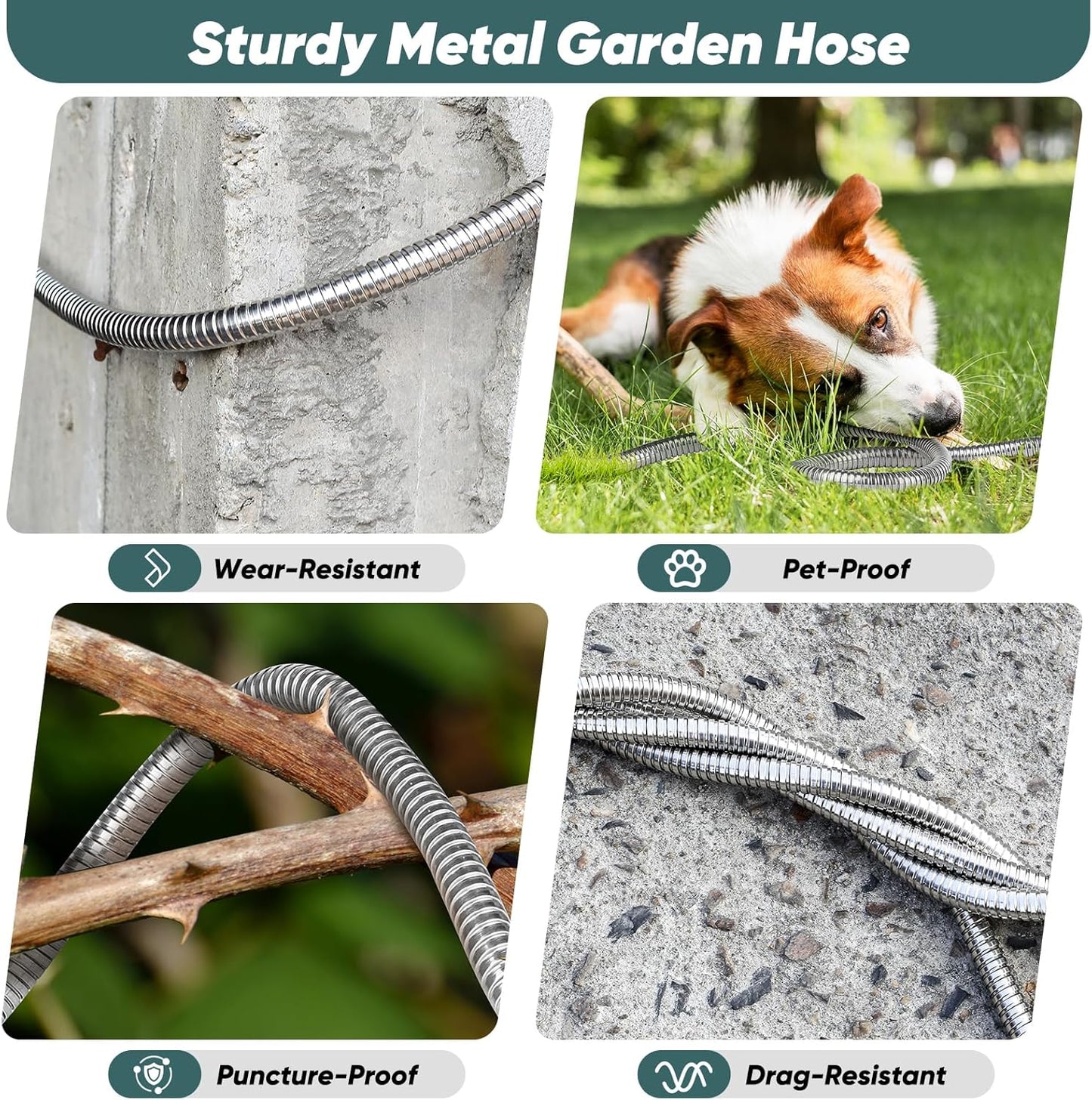 Garden Hose 125 FT with 10-Function Nozzle, Leak-proof Metal Connector Water Hose, No Knots, Kink-Free, Lighter, Anti-Pets, Wear-Resistant, 3/4 GHT, Metal Hose for Garden, Yard, Outdoor