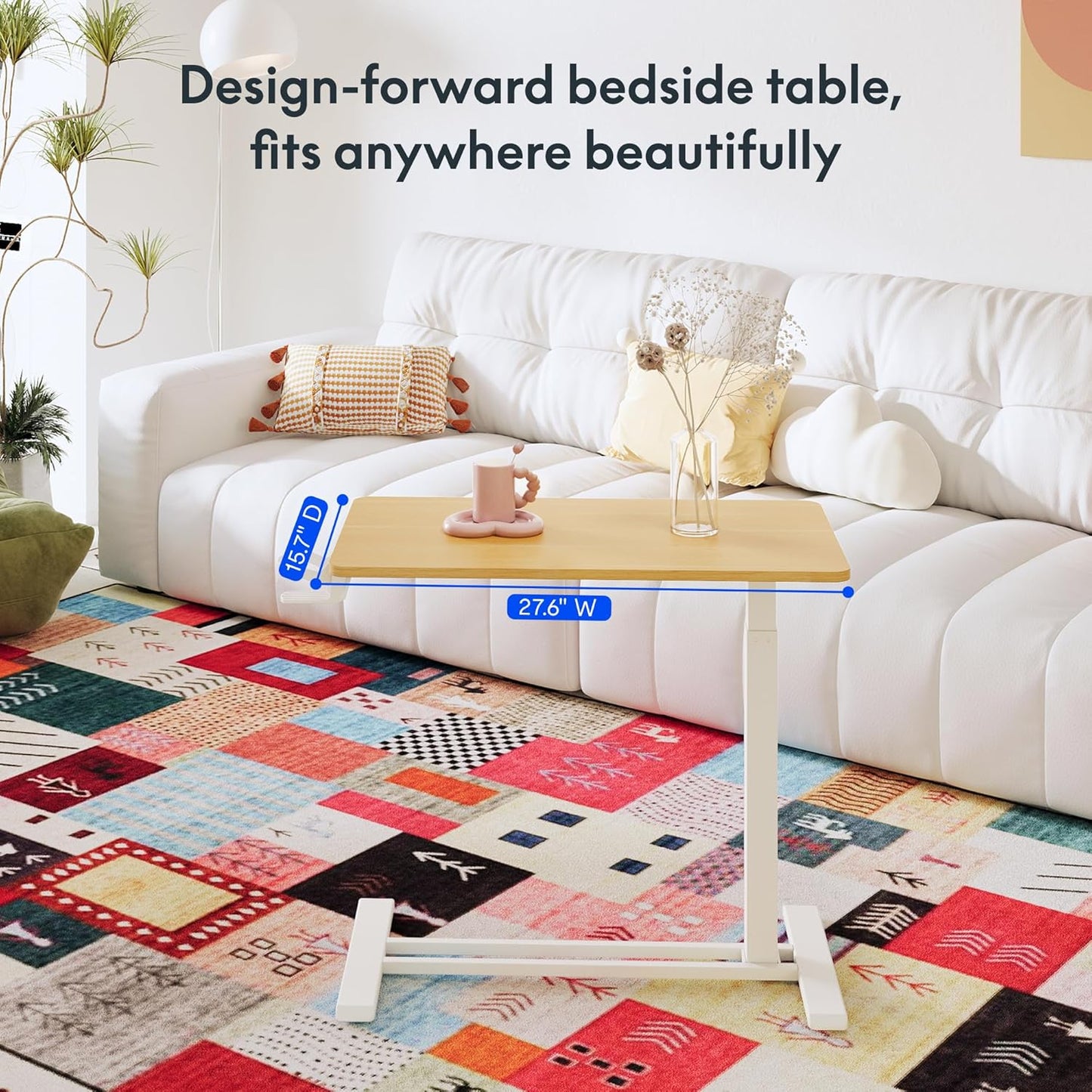 FLEXISPOT Adjustable C Table with Wheels, Mobile Snack Side End Table Sofa Couch Bedside Table Laptop Rolling Cart TV Tray Night Stand Small Space Side Table,(31.5" W x 17.7" D,Maple)