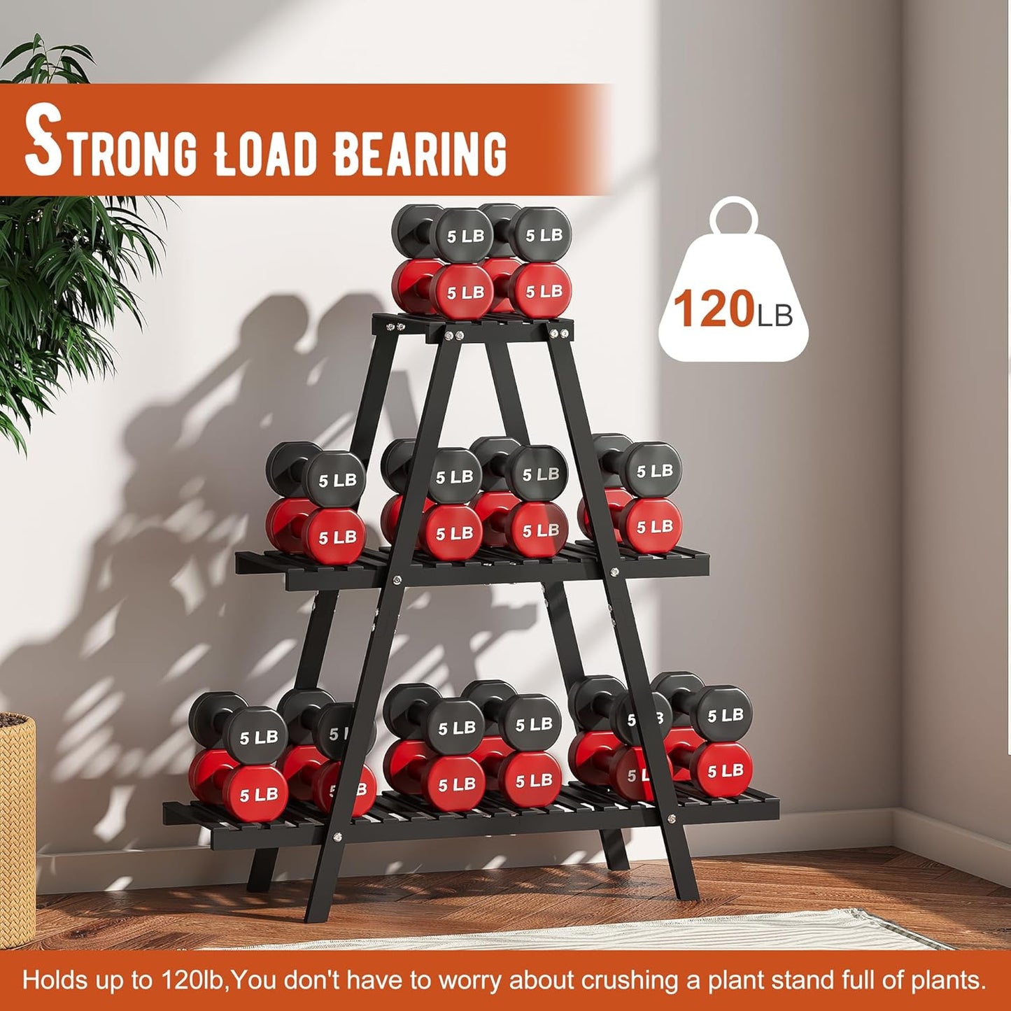 Plant Stand Indoor Plant Shelf Outdoor bamboo Plant Rack, 3 Tiers Ladder Plant Holder Flower Stand for Living Room Balcony Garden Patio,Living Room Boho Home Decor for Gardening Gifts (Black)