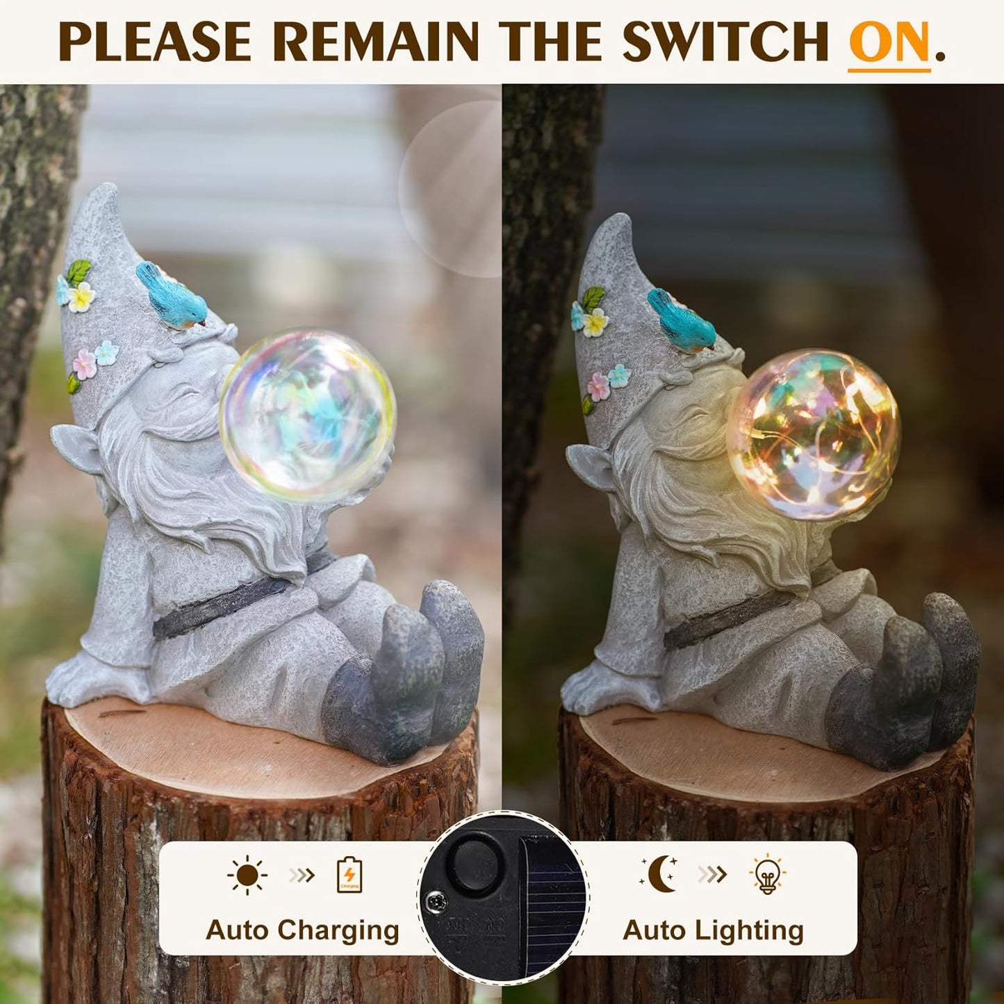 MININOVA Gnomes Garden Statues Outdoor Decor with Solar Lights Waterproof Cute Ornament for Outside Patio Lawn Housewarming Gifts