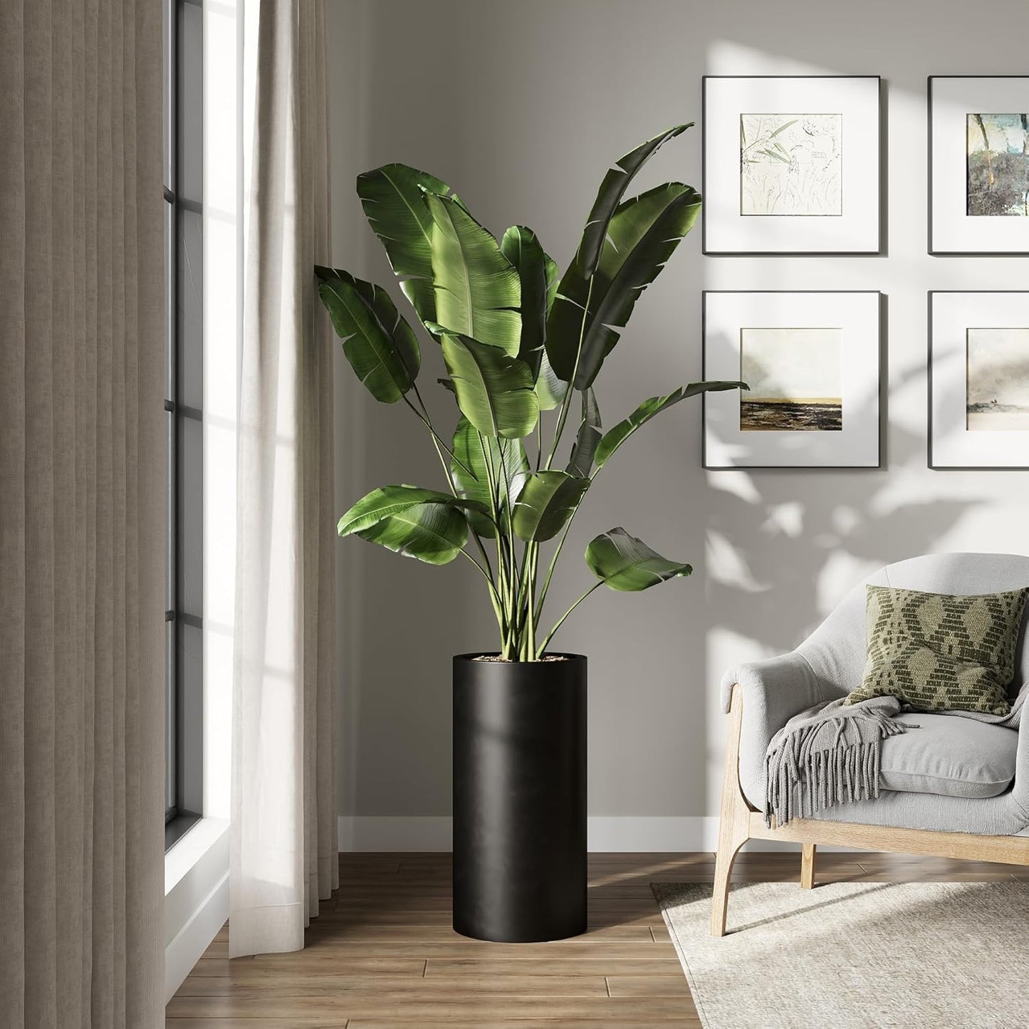 DTY Signature Mount Oxford Tall Outdoor Planter - Medium Black 23.6 Inch Height Modern Tall Planter Pot for Indoor & Outdoor Spaces - Stylish Planter for Contemporary Homes and Gardens